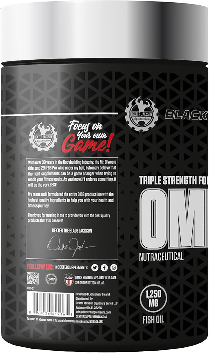 کپسول روغن ماهی امگا ۳، DEXTER JACKSON، مدل Black Signature Series Omega-3 Elite، 90 سافت‌ژل
