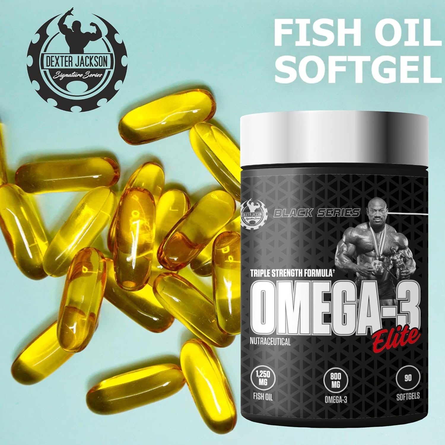 کپسول روغن ماهی امگا ۳، DEXTER JACKSON، مدل Black Signature Series Omega-3 Elite، 90 سافت‌ژل