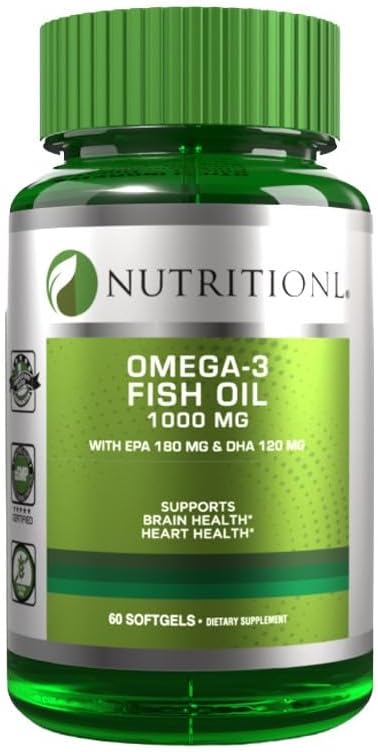 کپسول روغن ماهی امگا ۳، Nutritionl، 1000 میلی‌گرم، EPA 180 میلی‌گرم و DHA 120 میلی‌گرم، 60 سافت‌ژل