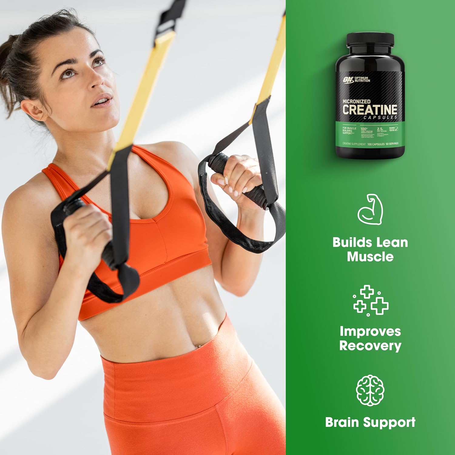 پودر کراتین اپتیموم نوتریشن Micronized Creatine Monohydrate Capsules، 180 گرم
