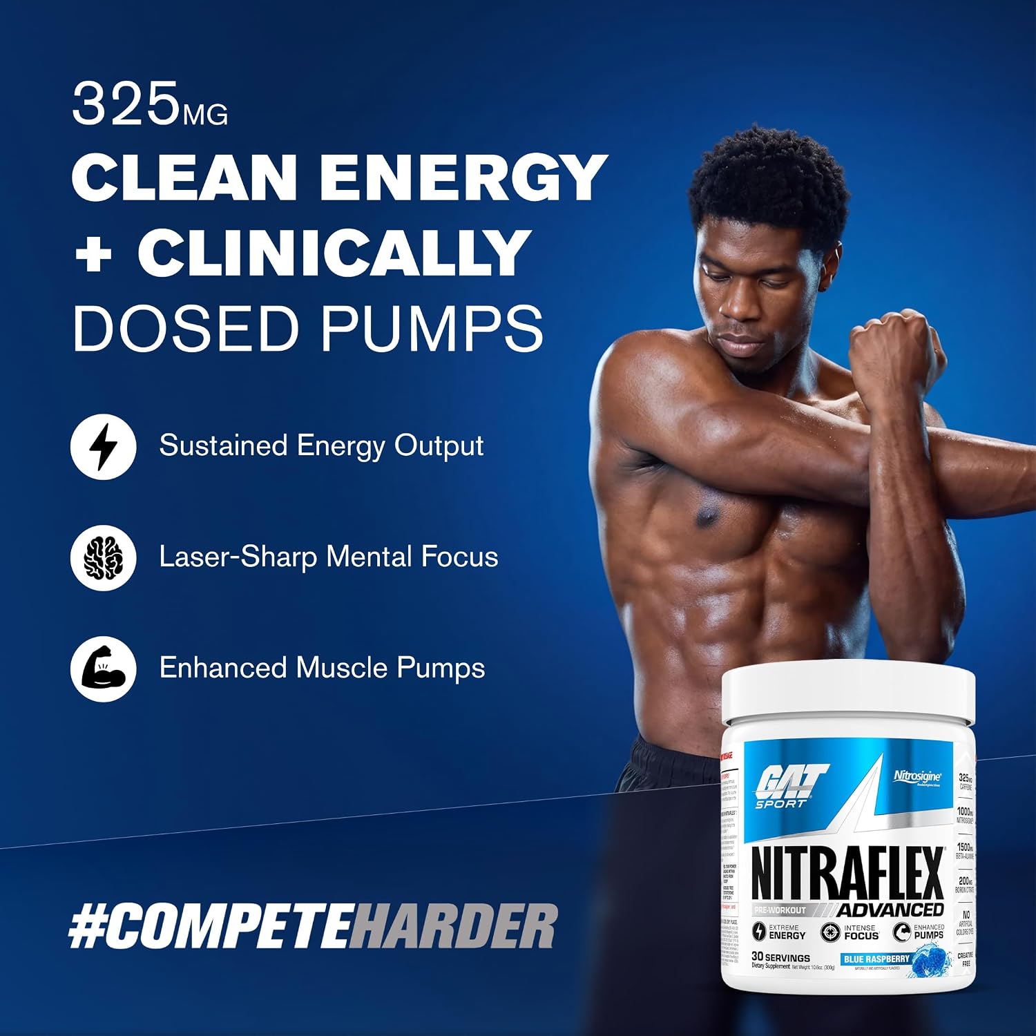 پودر مکمل قبل از تمرین گت اسپورت s, Nitraflex Blue Raspberry، طعم تمشک آبی، 30 وعده