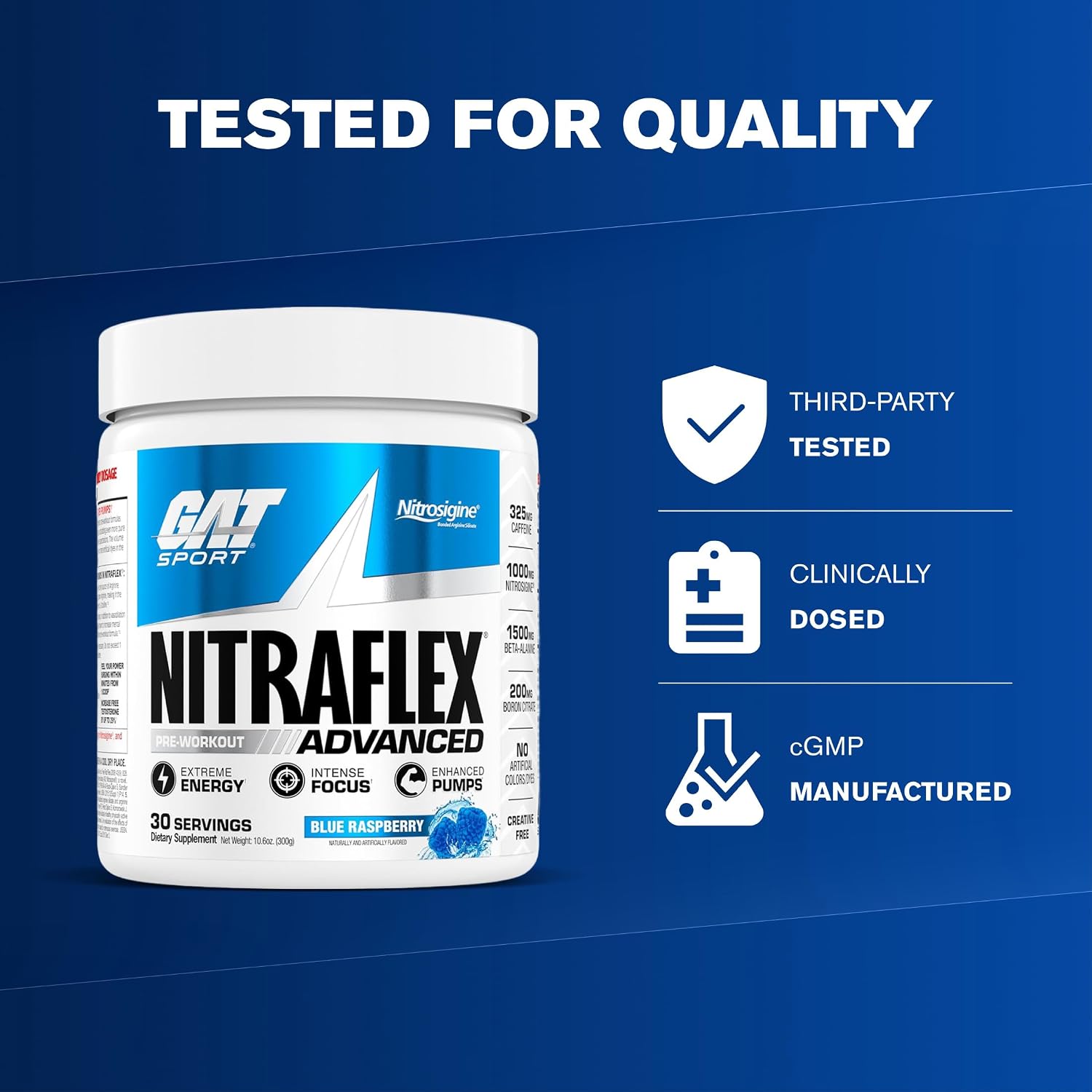 پودر مکمل قبل از تمرین گت اسپورت s, Nitraflex Blue Raspberry، طعم تمشک آبی، 30 وعده