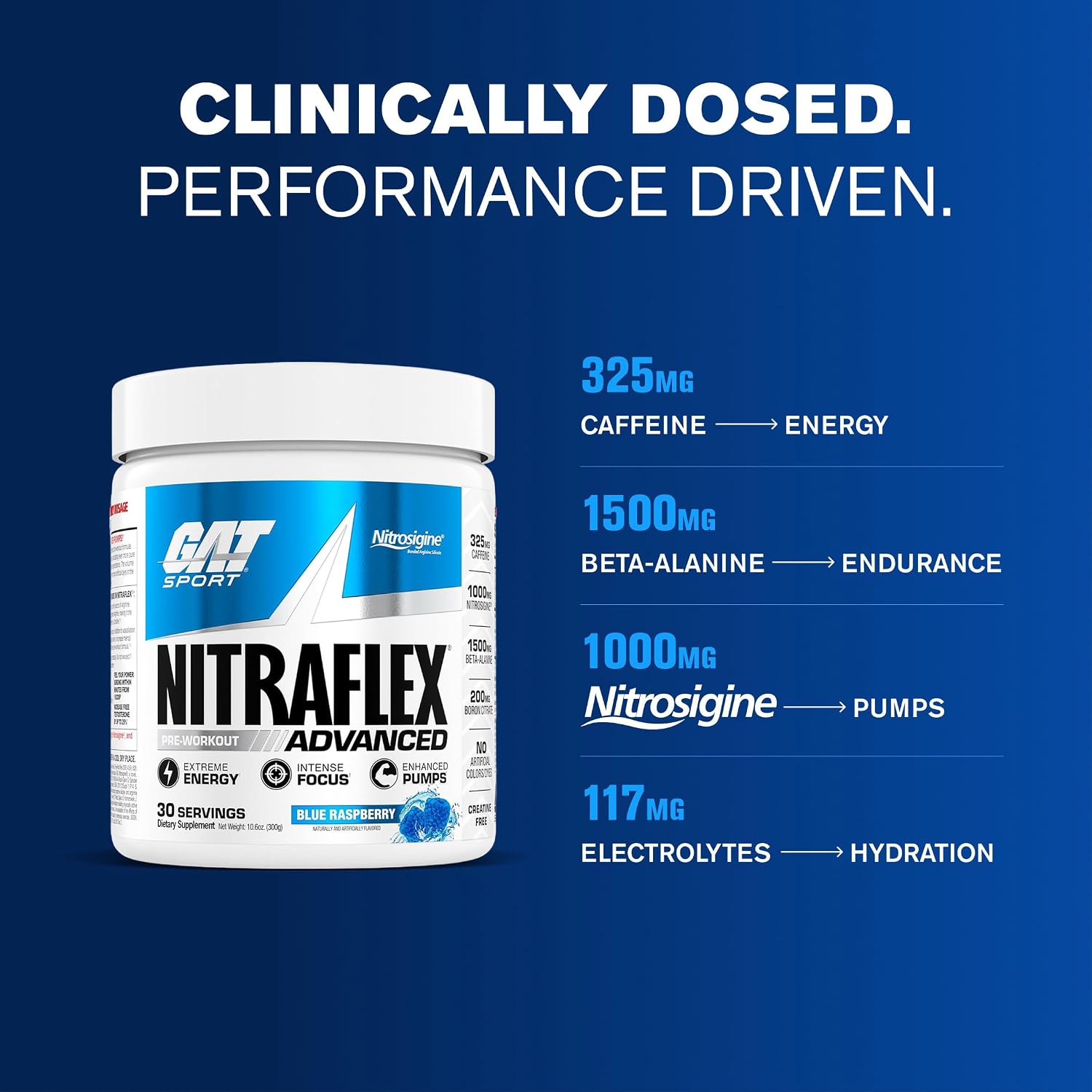 پودر مکمل قبل از تمرین گت اسپورت s, Nitraflex Blue Raspberry، طعم تمشک آبی، 30 وعده