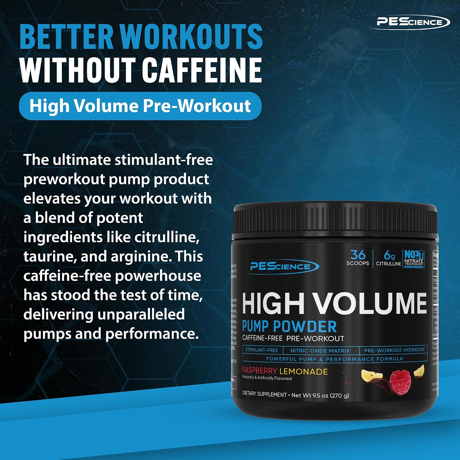 پودر مکمل قبل از تمرین پی‌ای ساینس High Volume، طعم لیموناد تمشک، 252.31 گرم