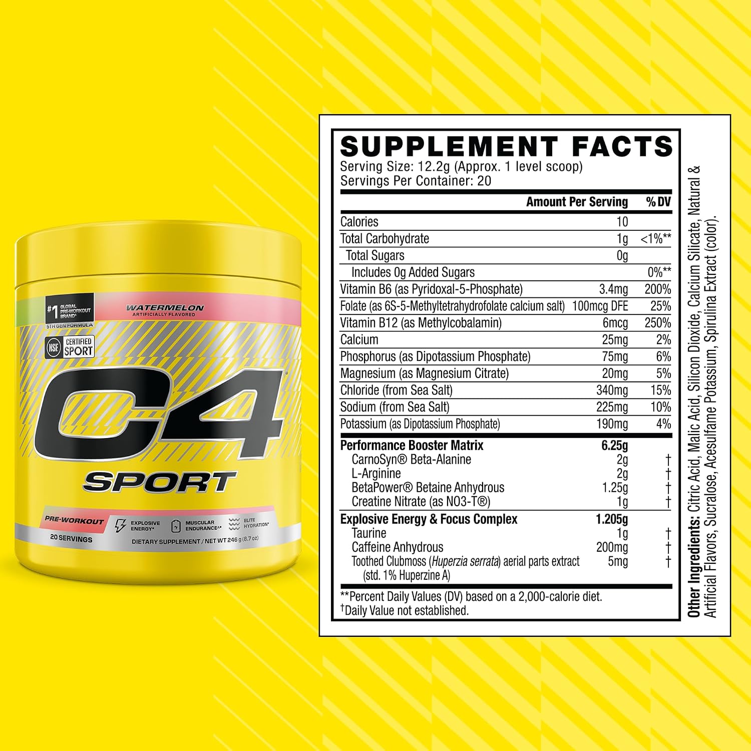 پودر مکمل قبل از تمرین C4 Cellucor C4 Sport، طعم هندوانه، 20 وعده
