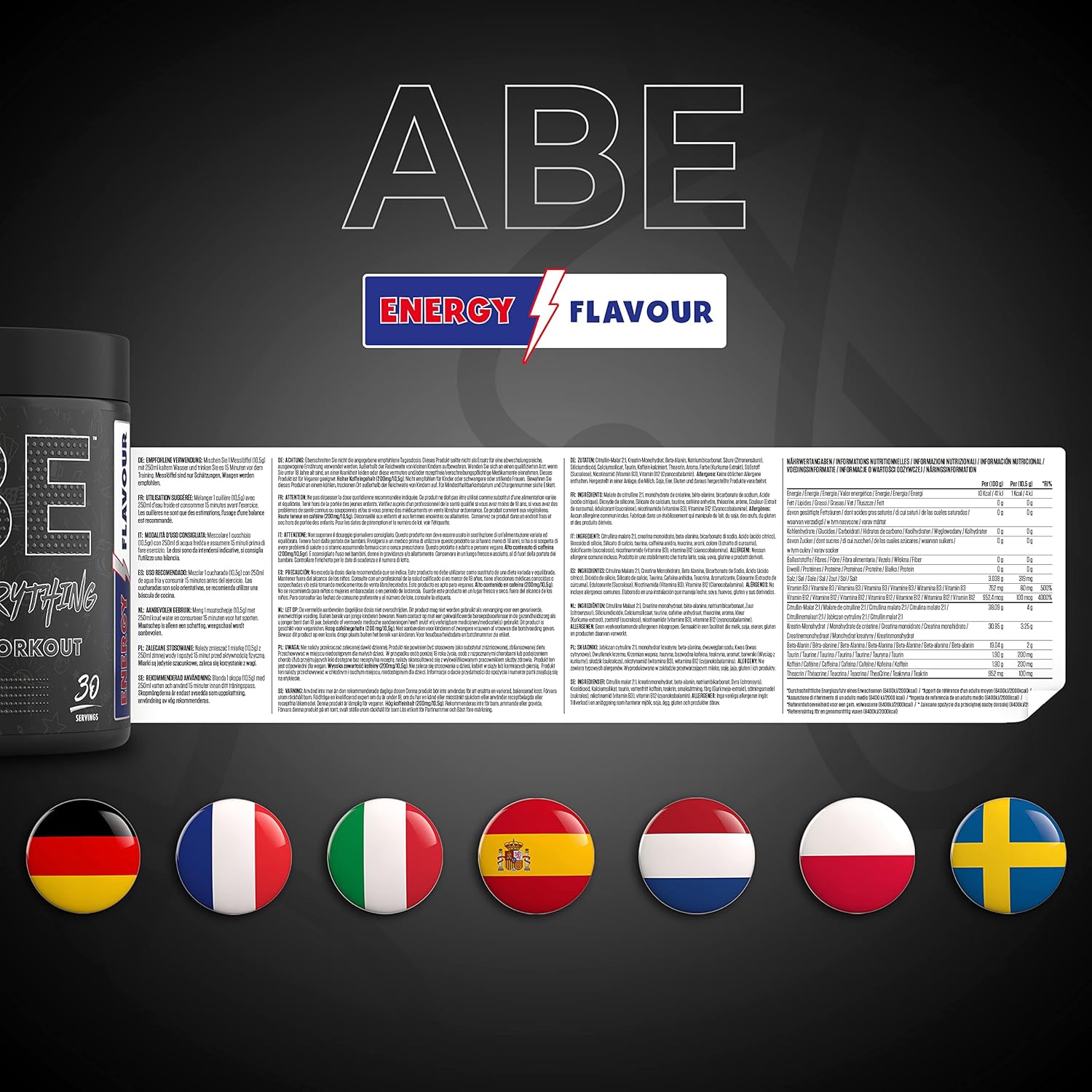 پودر مکمل قبل از تمرین اپلاید نوتریشن ABE، 315 گرم