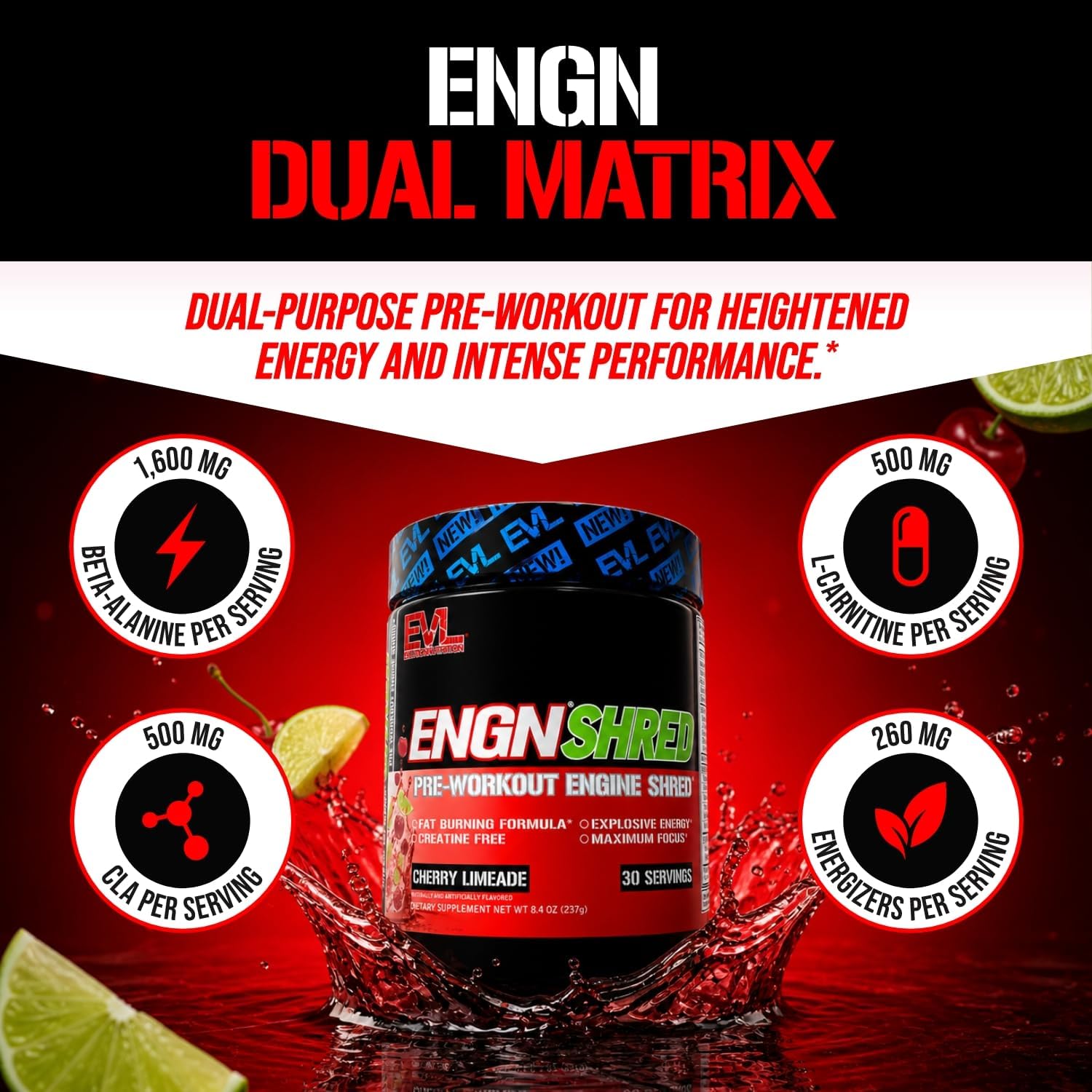 پودر مکمل قبل از تمرین اولوشن ENGN Shred، طعم چری لیموناد، 30 وعده