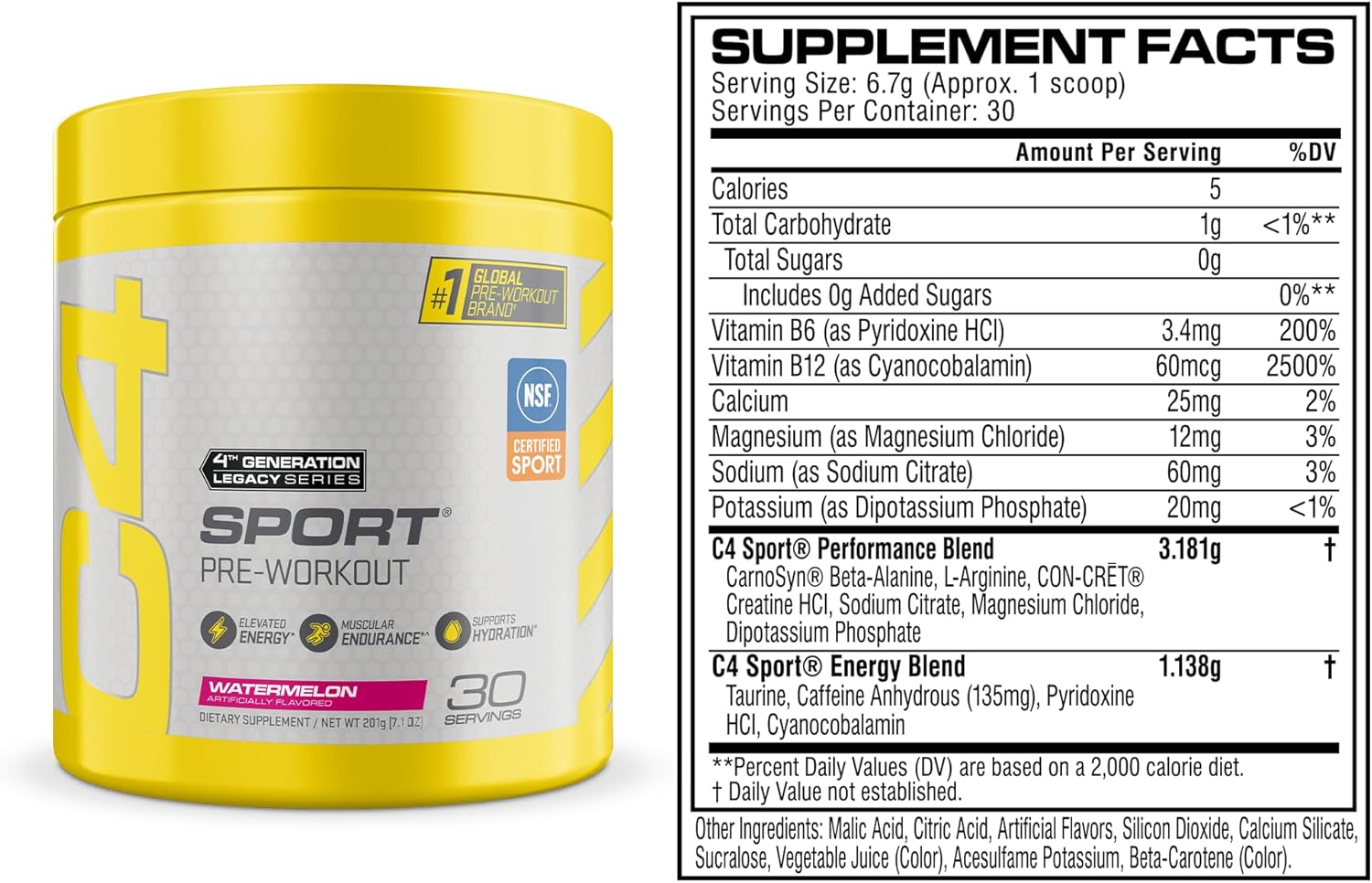پودر مکمل قبل از تمرین C4 Cellucor C4 Sport، طعم هندوانه، 30 وعده
