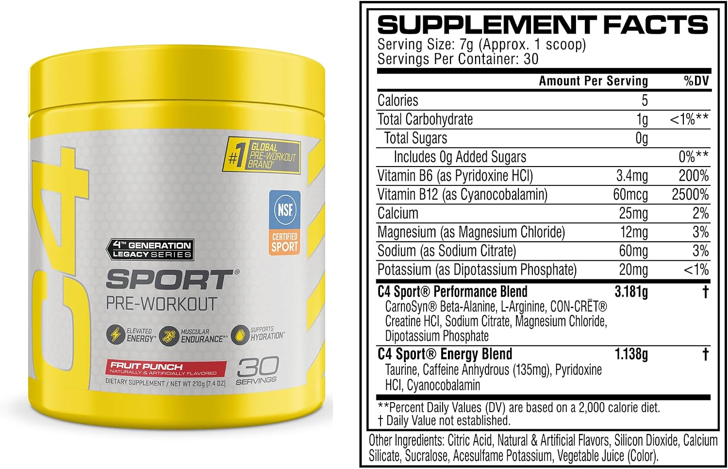 پودر مکمل قبل از تمرین C4 Cellucor C4 Sport، طعم فروت پانچ، 30 وعده