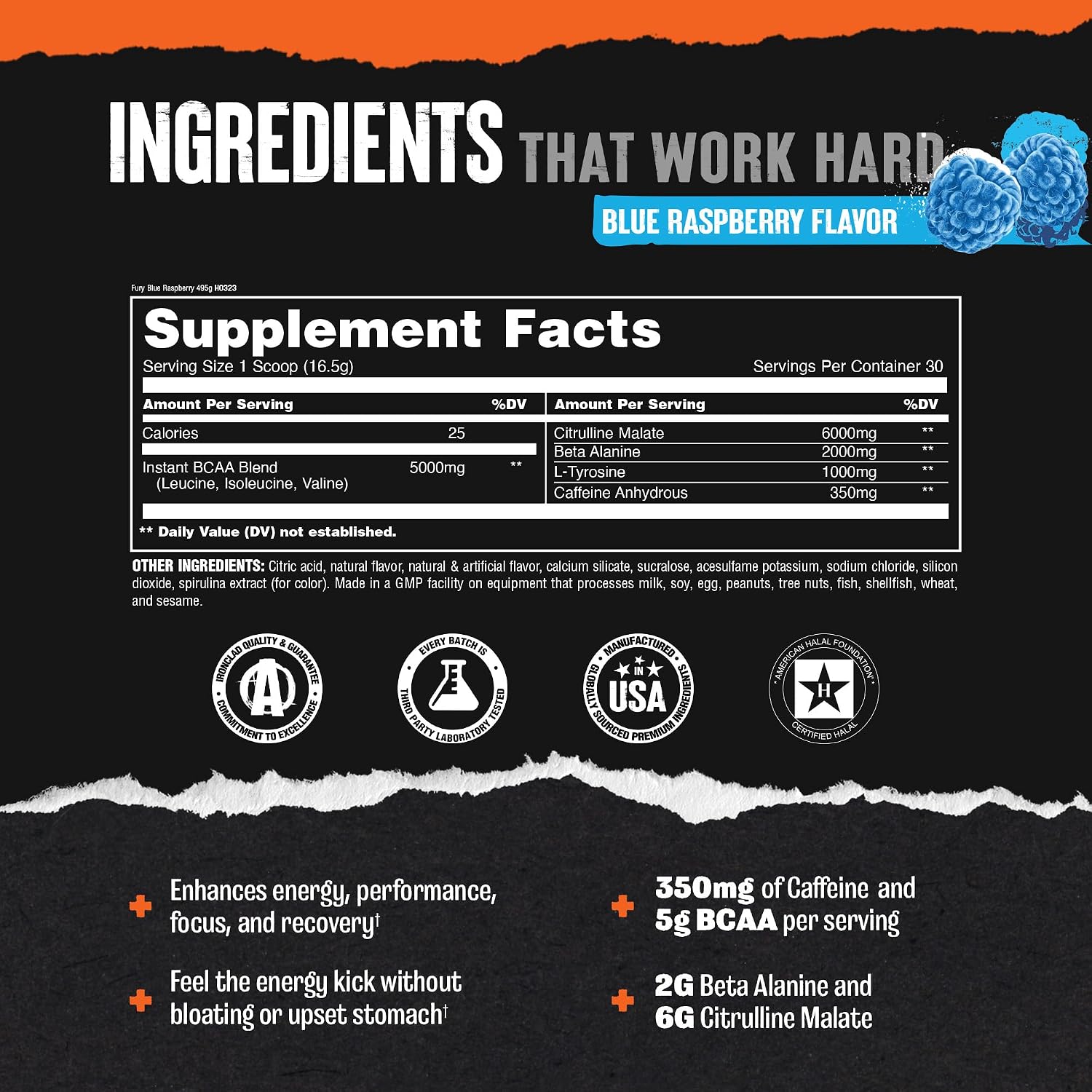 پودر مکمل قبل از تمرین انیمال Pre – Workout Fury Essentials Blue، طعم تمشک آبی، 498.95 گرم