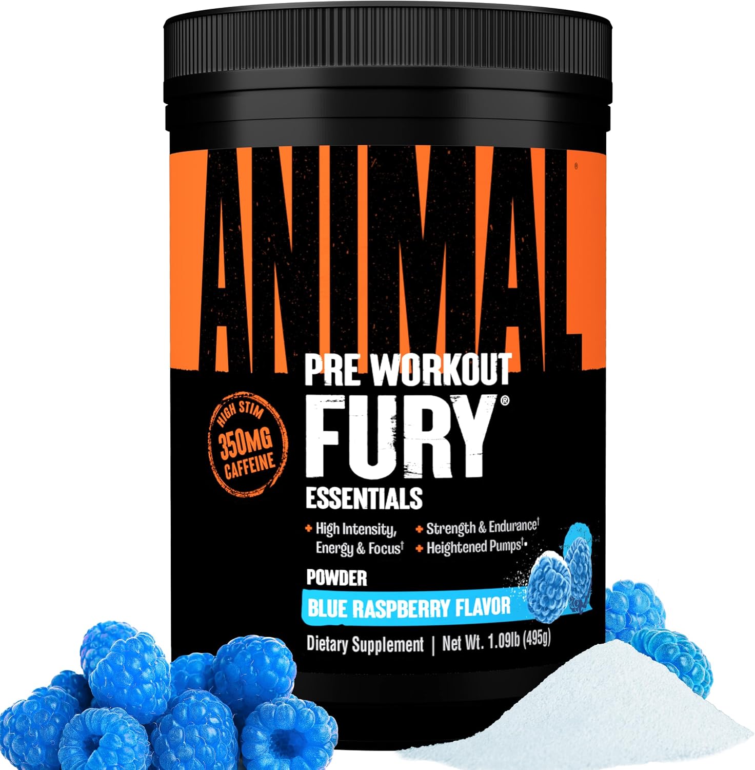 پودر مکمل قبل از تمرین انیمال Pre – Workout Fury Essentials Blue، طعم تمشک آبی، 498.95 گرم