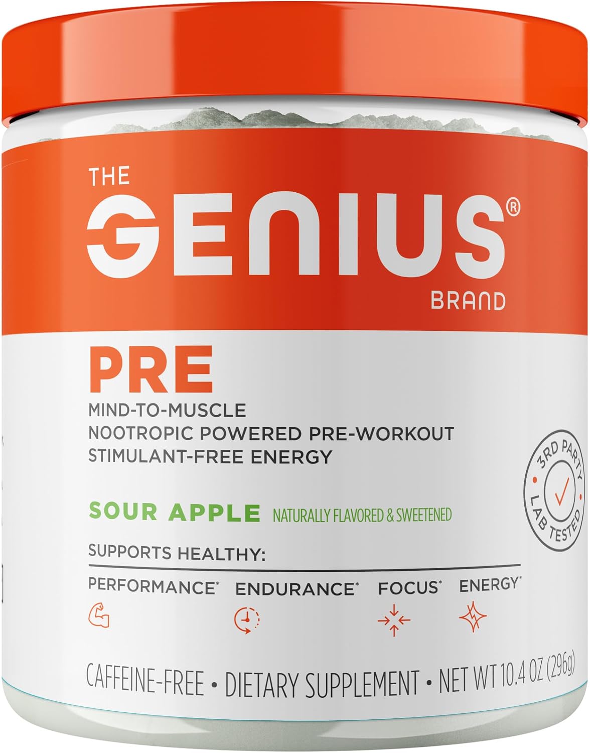 مکمل قبل از تمرین بدون کافئین جنیوس برند Genius، طعم سیب، 391 گرم