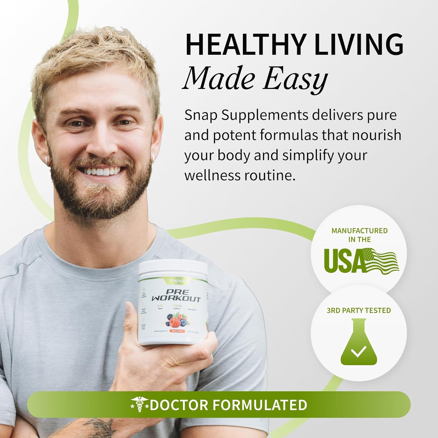 پودر مکمل قبل از تمرین اسنپ ساپلمنتس Organic نیتریک اکسید، 30 وعده