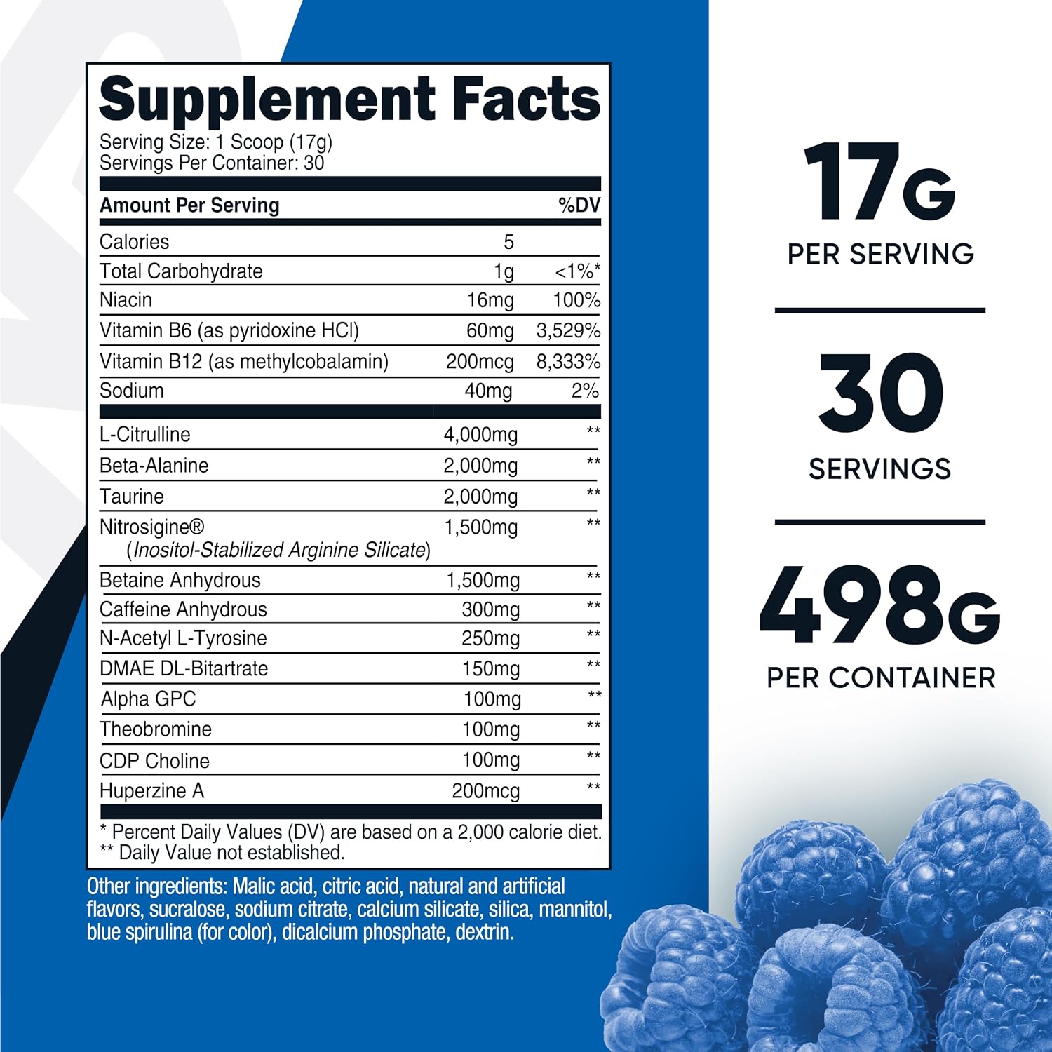 پودر مکمل قبل از تمرین نوتریکاست Pre – Workout کمپلکس Blue Raspberry (30، طعم تمشک آبی، 453.59 گرم