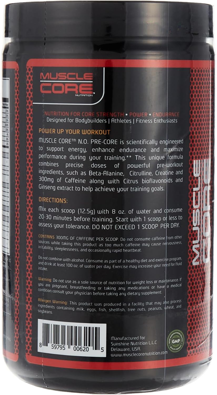 پودر مکمل قبل از تمرین ماسِل کور نوتریشن N.O Pre – Core انرژی & Endurance، طعم هندوانه، 30 وعده