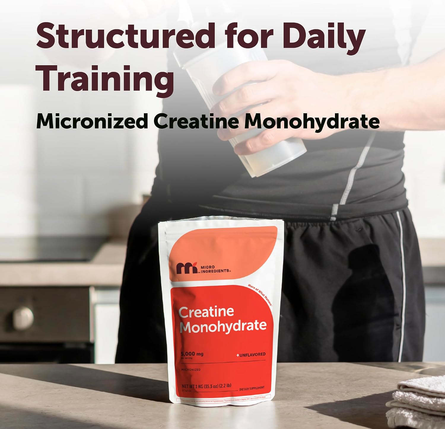 پودر مکمل قبل از تمرین مایکرو اینگریدینتس Creatine Monohydrate، بدون طعم، 997.9 گرم