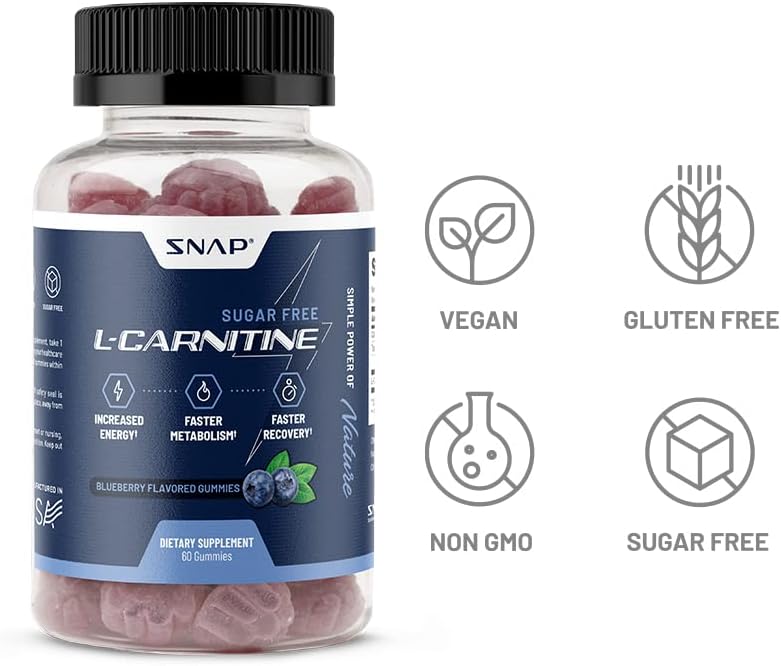 پاستیل مکمل قبل از تمرین اسنپ ساپلمنتس Sugar Free L Carnitine Gummies، طعم بری، 222 گرم
