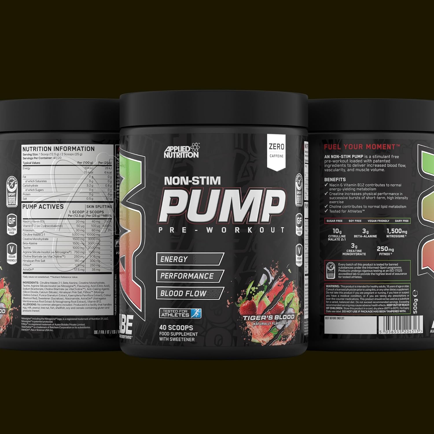 پودر مکمل قبل از تمرین اپلاید نوتریشن ABE Pump Stim Free، طعم تایگرز بلاد، 500 گرم