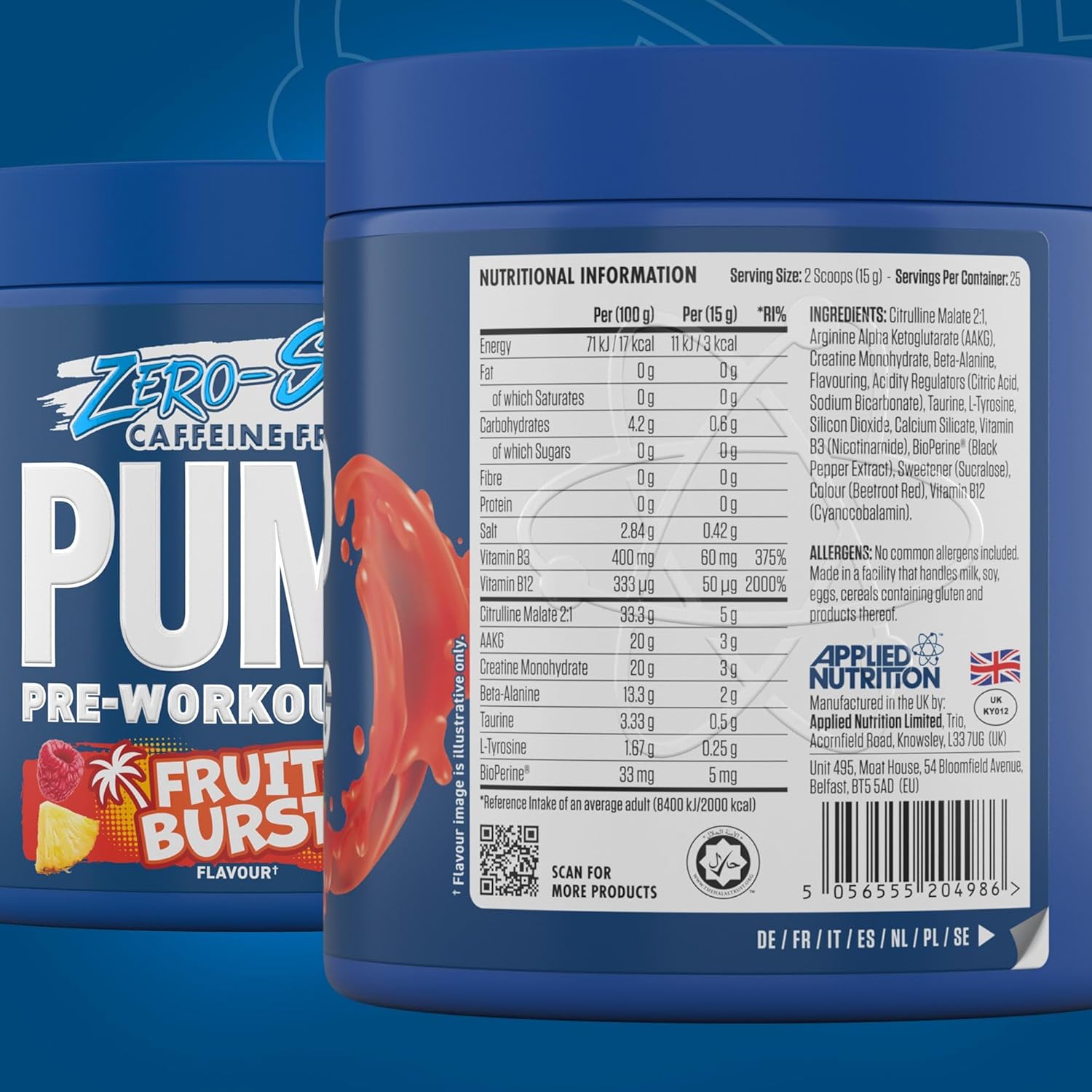 مکمل قبل از تمرین بدون کافئین اپلاید نوتریشن Pump Zero، 25 وعده