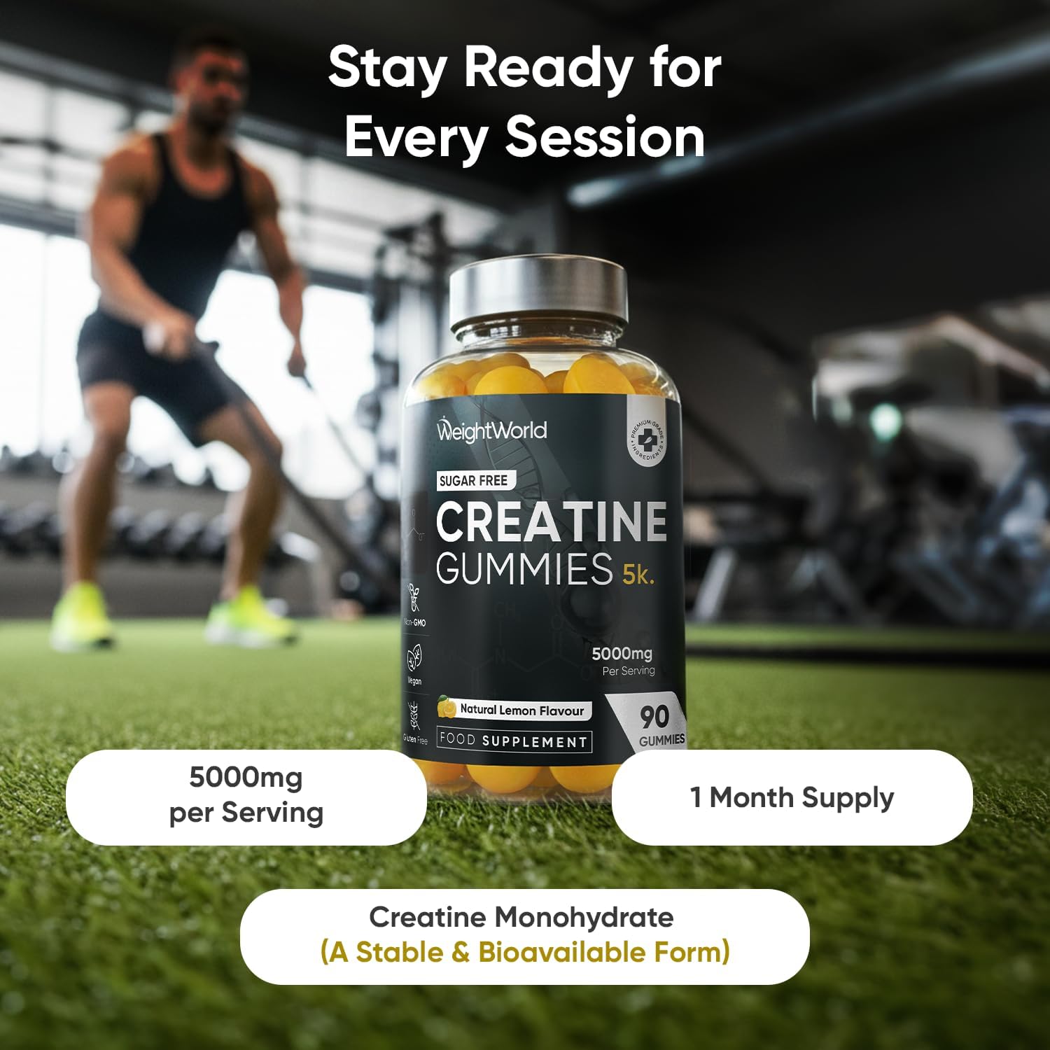 پاستیل کراتین ویت‌ورلد Creatine Gummies، طعم Vegan & Gluten – Free – ، 9 گرم