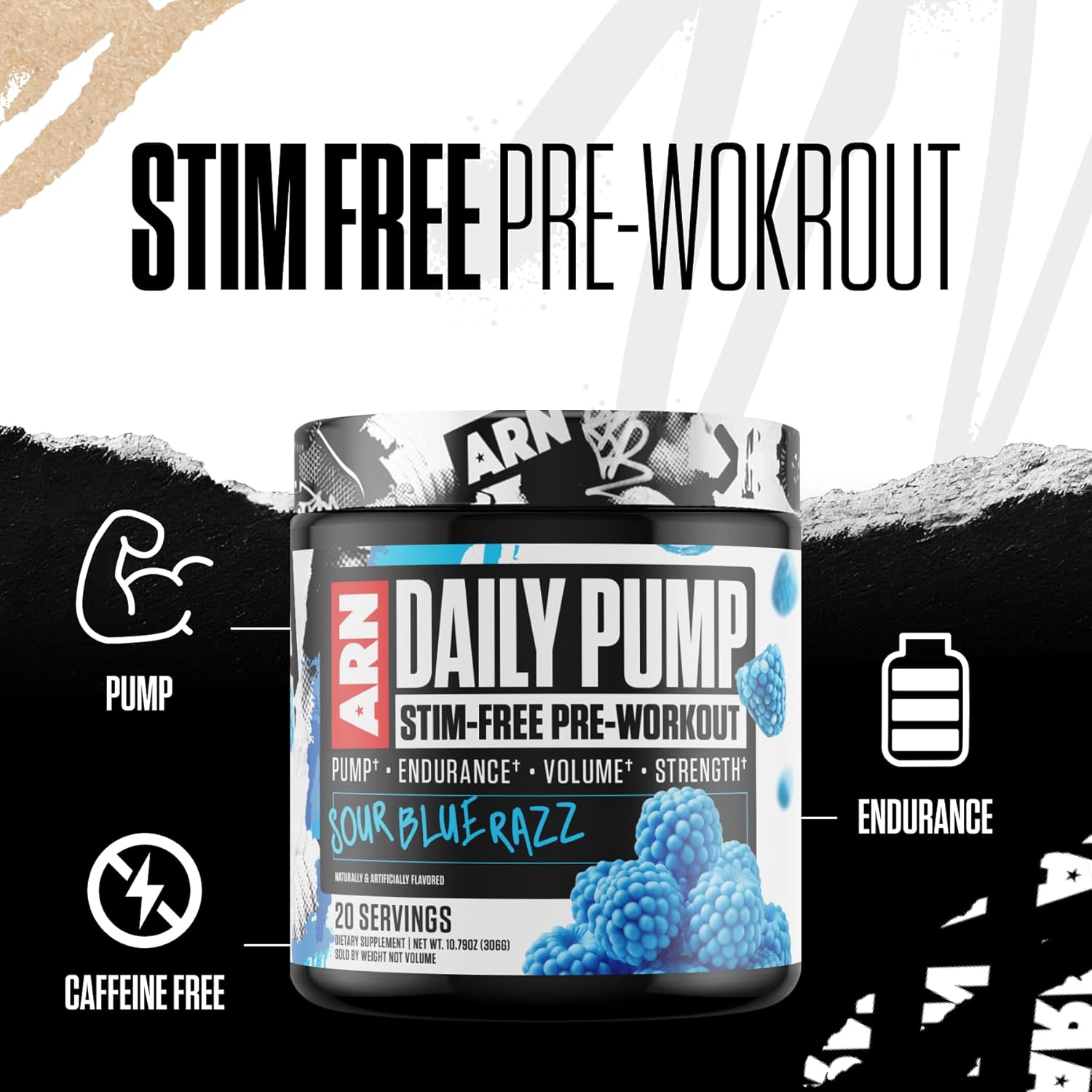 مکمل قبل از تمرین بدون کافئین آرمز ریس نوتریشن ARN | Daily Pump STIM – Free، 20 وعده