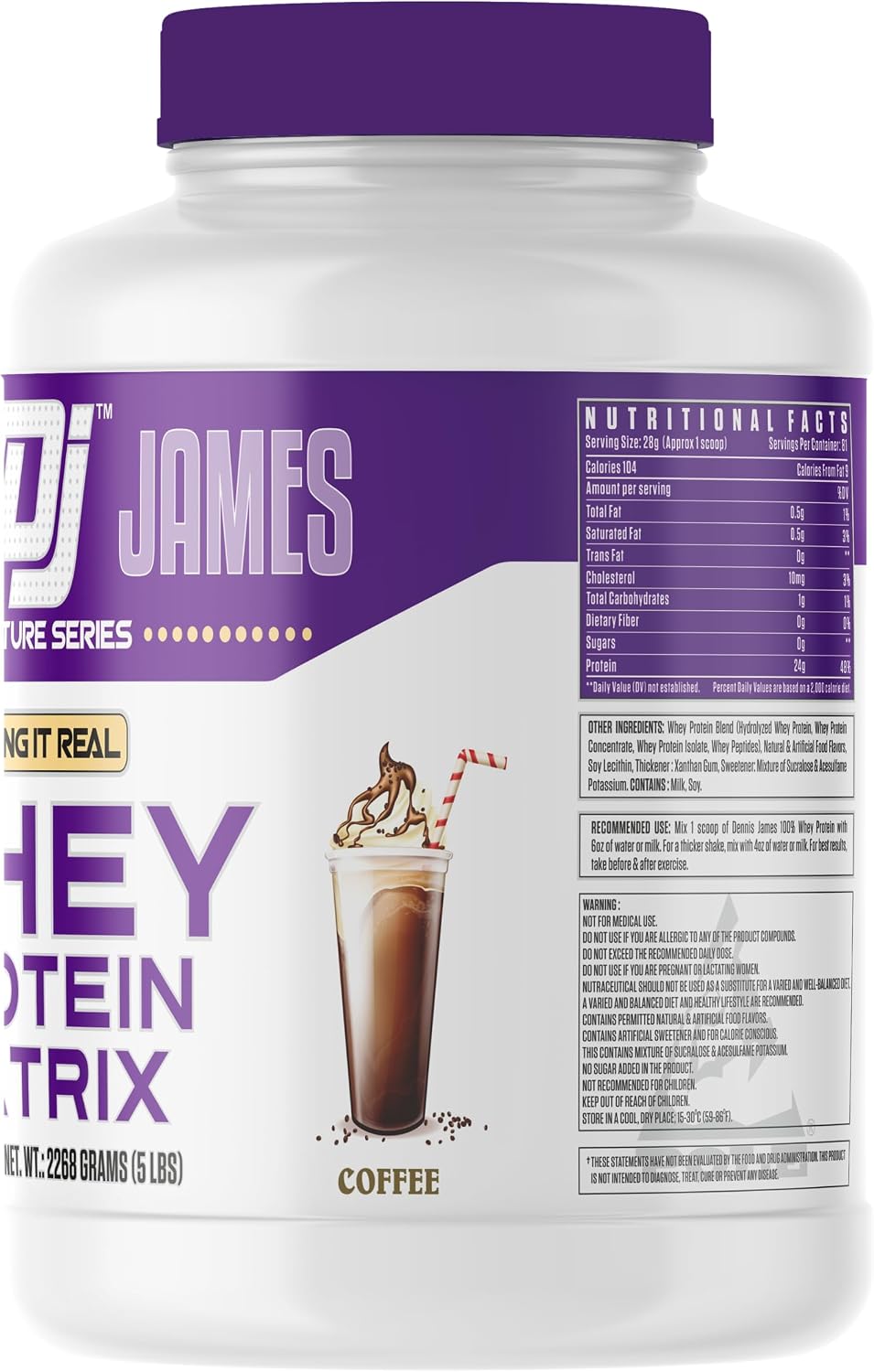 پودر پروتئین وی دنیس جیمز سیگنچر سریز 100% Whey Protein، طعم قهوه، 81 وعده