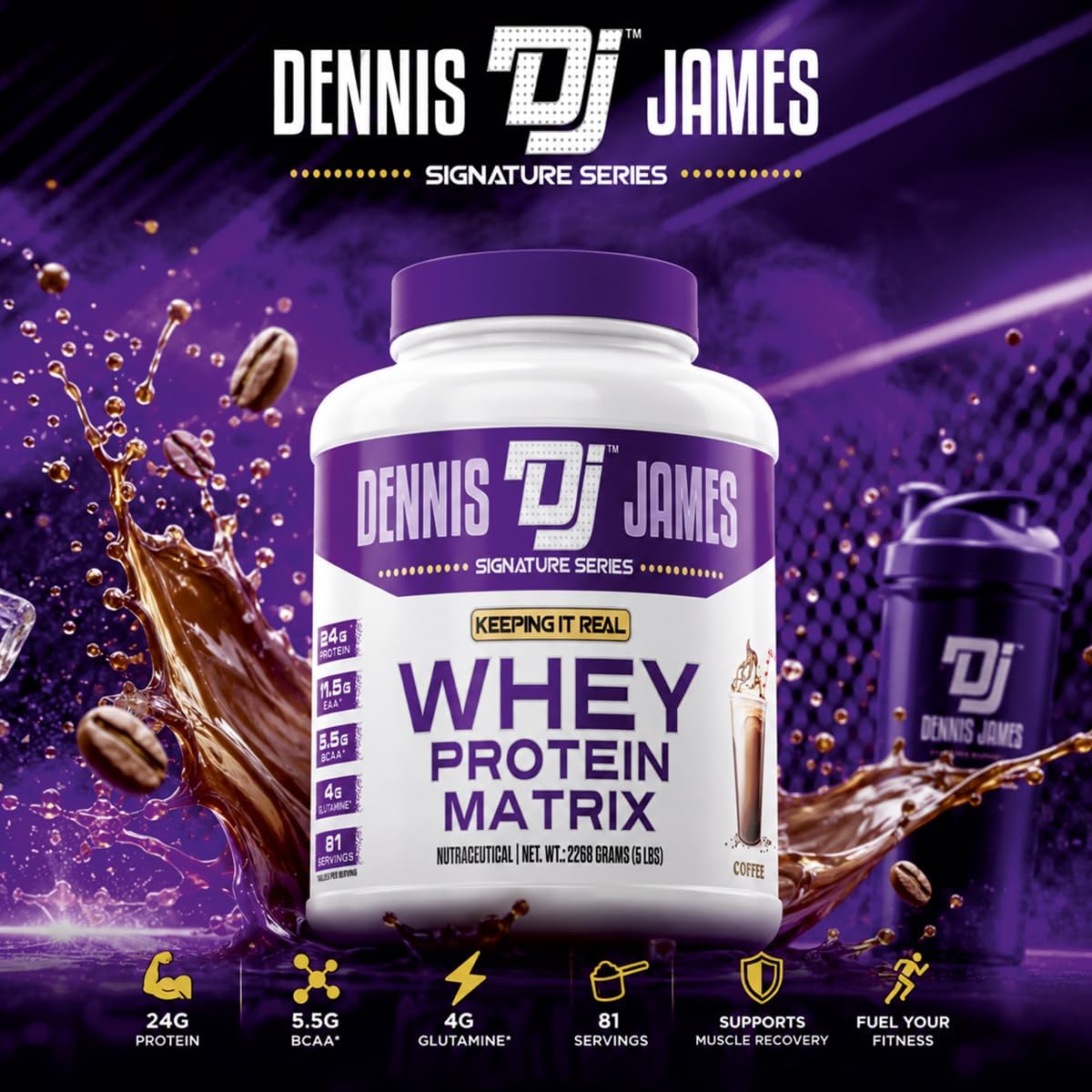 پودر پروتئین وی دنیس جیمز سیگنچر سریز 100% Whey Protein، طعم قهوه، 81 وعده