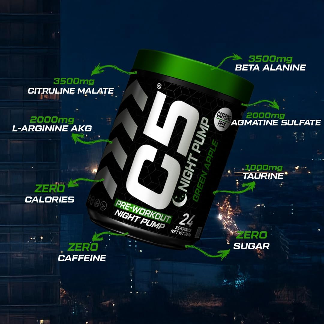 مکمل قبل از تمرین بدون کافئین C5 Night، طعم سیب سبز، 24 وعده