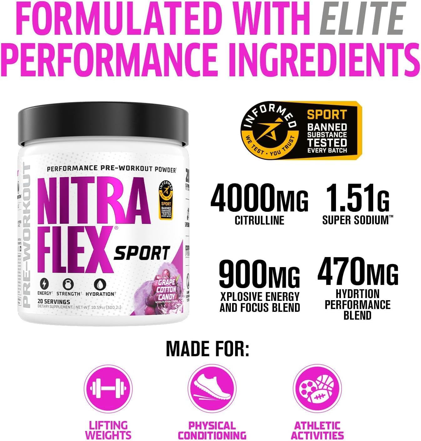 پودر مکمل قبل از تمرین گت اسپورت GAT Nitraflex، طعم انگور، 20 وعده