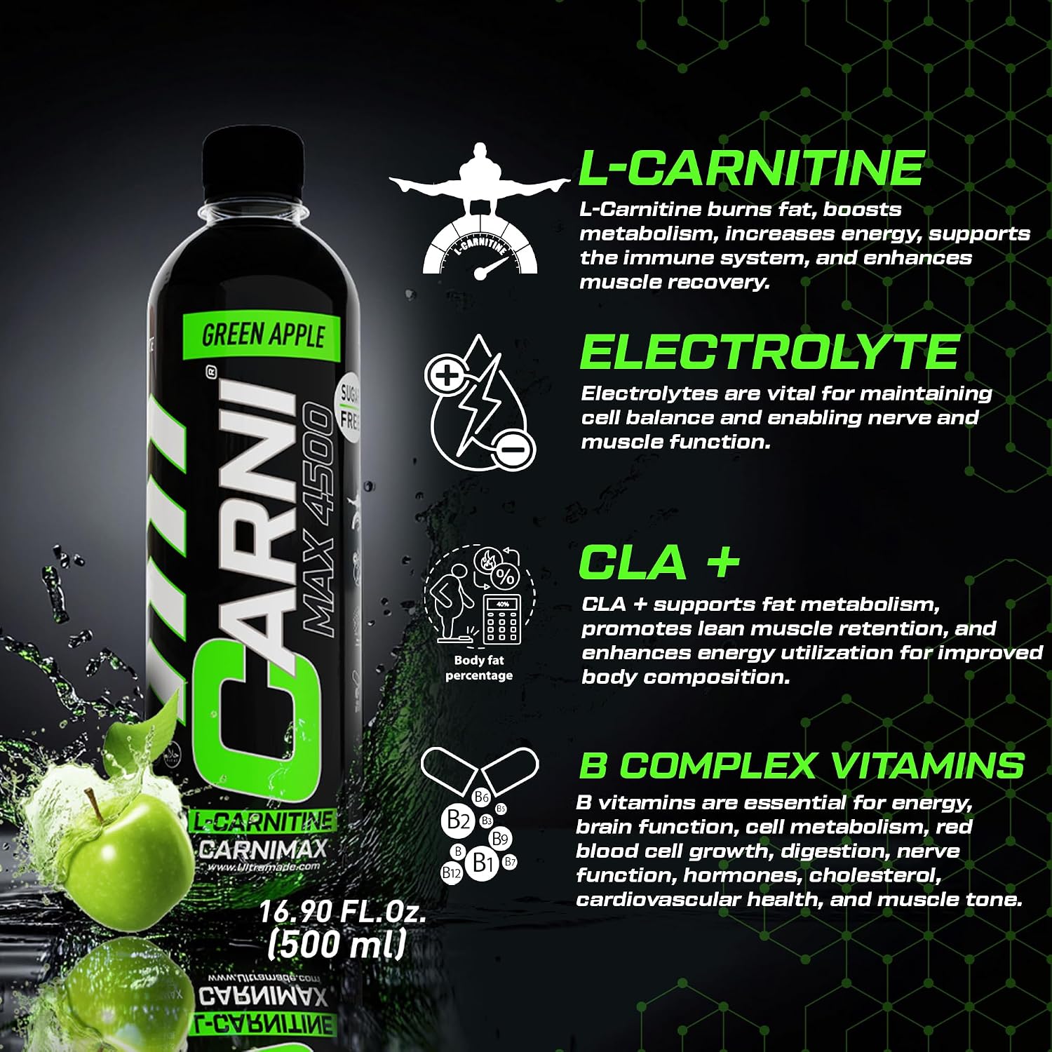 پودر مکمل قبل از تمرین C5 CARNIMAX L – Carnitine، طعم سیب سبز، 6.58 کیلوگرم