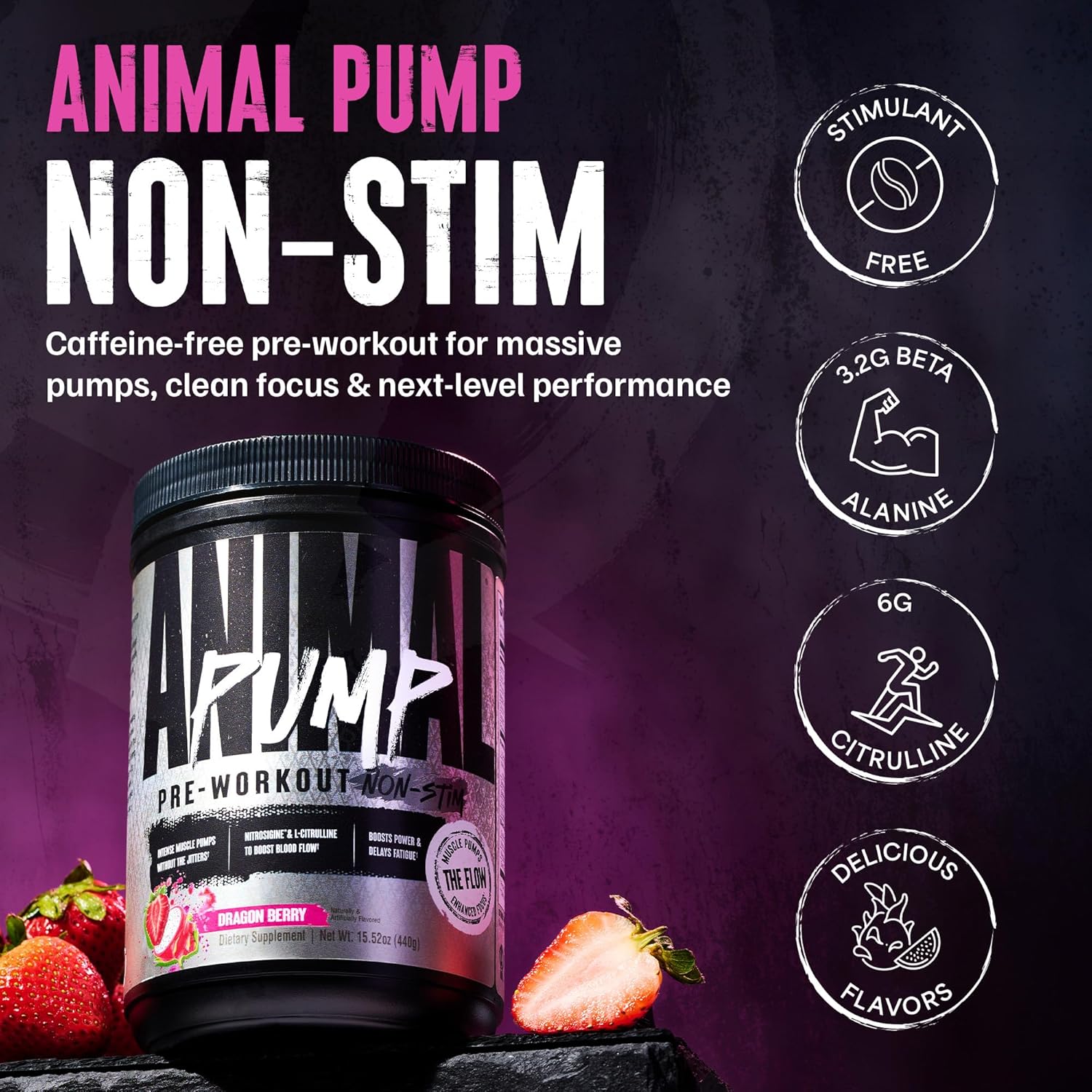 پودر مکمل قبل از تمرین انیمال Pump Dragon Berry، طعم بری، 440 گرم