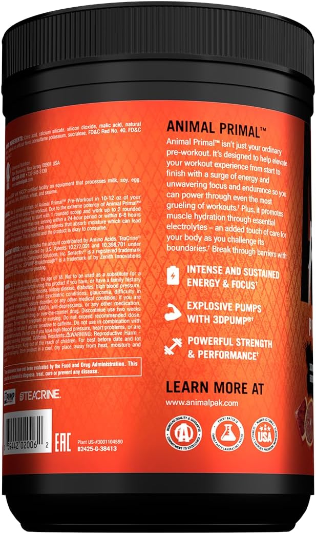 پودر مکمل قبل از تمرین انیمال Primal، طعم پرتقال، 501.79 گرم