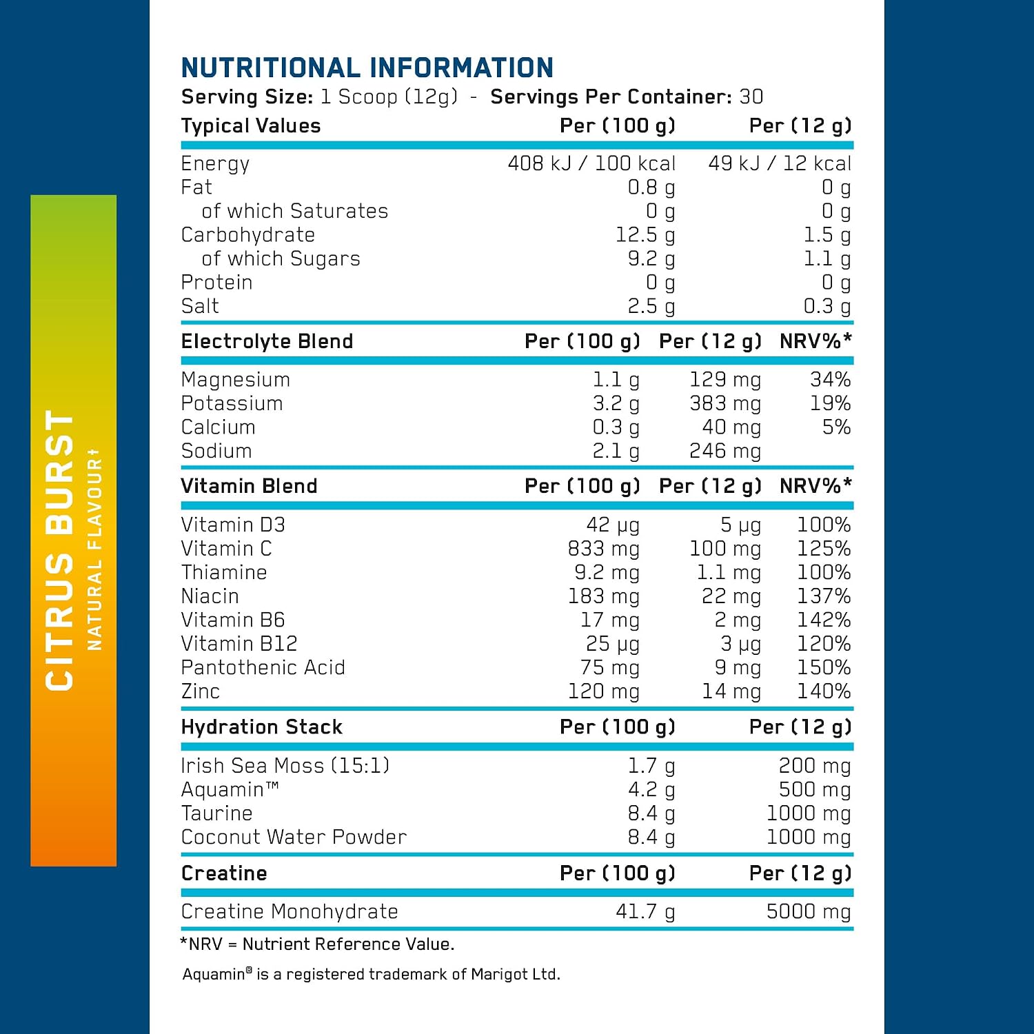 پودر مکمل قبل از تمرین اپلاید نوتریشن Creatine Monohydrate + for Rehydration، طعم تمشک آبی، 360 گرم