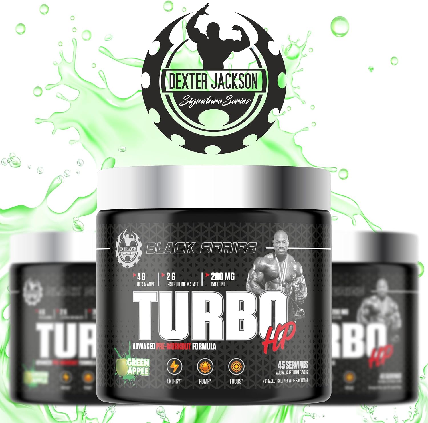 پودر مکمل قبل از تمرین دکستر جکسون Black سیگنچر سریز Turbo HP، طعم هندوانه، 45 وعده