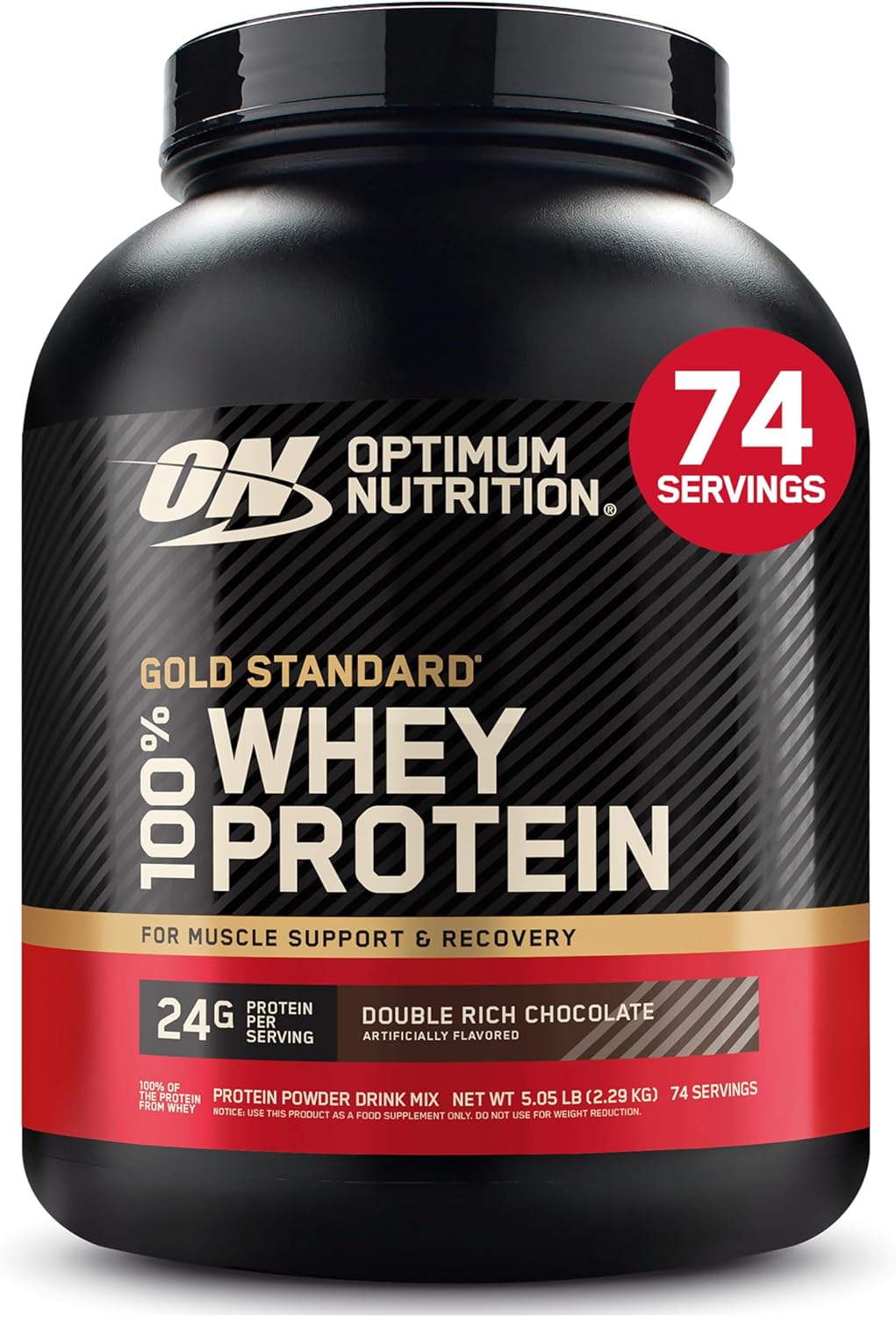 پودر پروتئین وی اپتیموم نوتریشن مدل Gold Standard 100% Whey، ۲۴ گرم پروتئین، ۲.۲۷ کیلوگرم و طعم شکلات غلیظ
