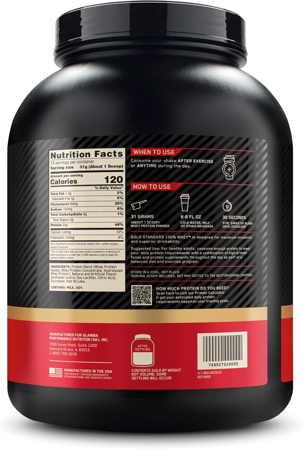 پودر پروتئین وی اپتیموم نوتریشن مدل Gold Standard 100% Whey، ۲۴ گرم پروتئین در هر سروینگ، ۲٫۲۷ کیلوگرم، طعم توت‌فرنگی