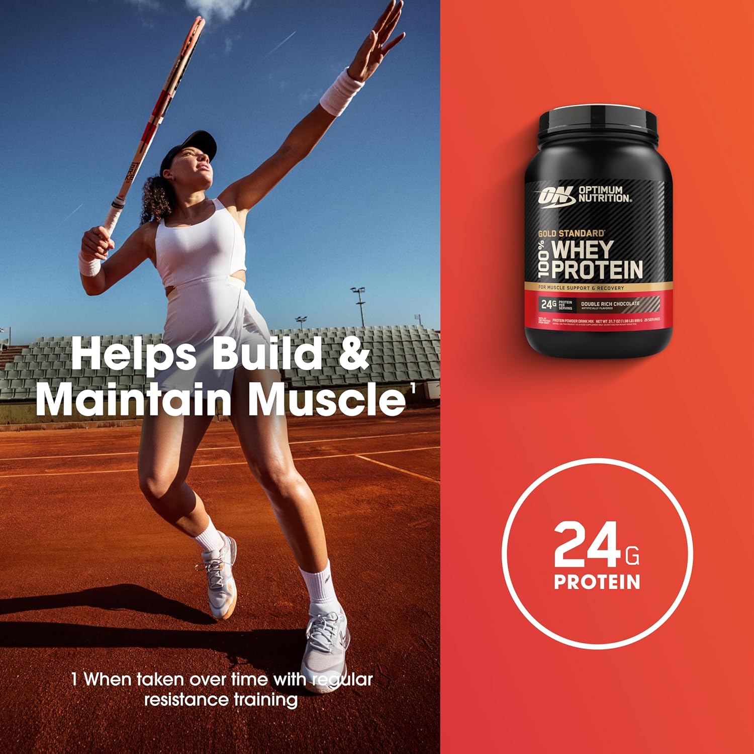 پودر پروتئین وی اپتیموم نوتریشن مدل Gold Standard 100% Whey، ۲۴ گرم پروتئین، ۹۰۷ گرم و طعم شکلات غلیظ