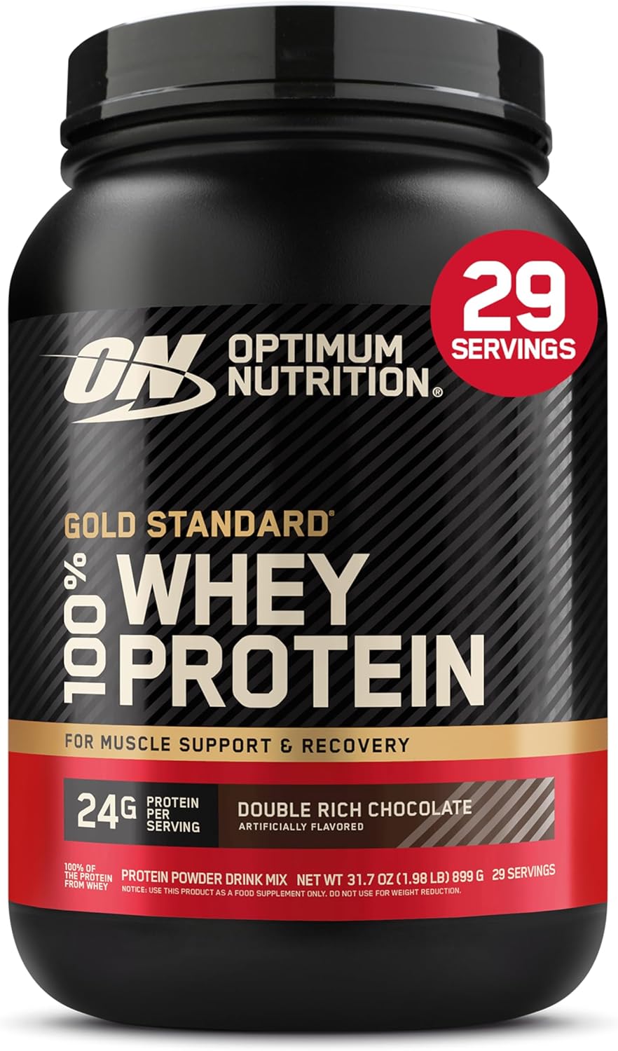پودر پروتئین وی اپتیموم نوتریشن مدل Gold Standard 100% Whey، ۲۴ گرم پروتئین، ۹۰۷ گرم و طعم شکلات غلیظ
