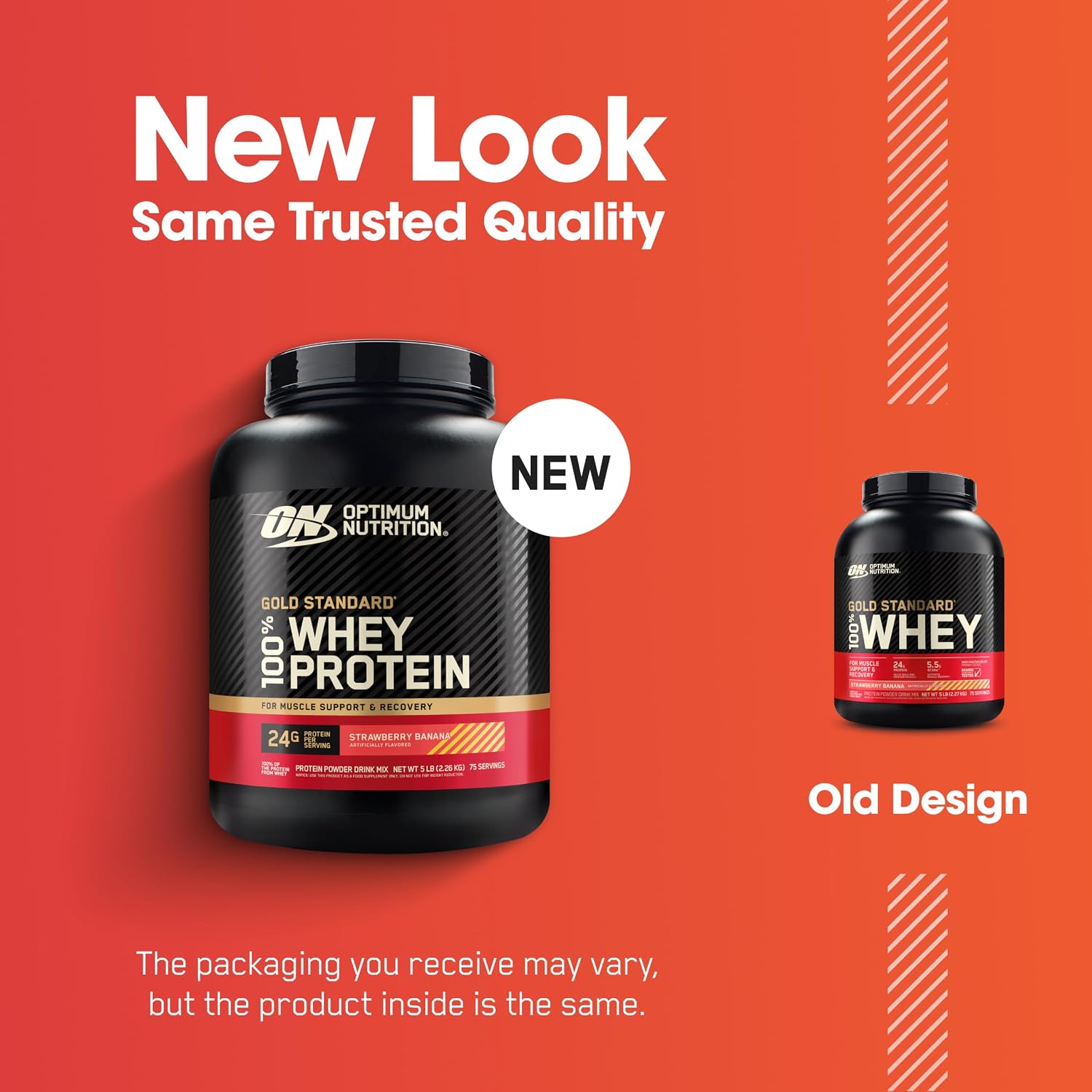 پودر پروتئین وی اپتیموم نوتریشن مدل Gold Standard 100% Whey، ۲٫۲۷ کیلوگرم، طعم توت‌فرنگی و موز، حاوی BCAA