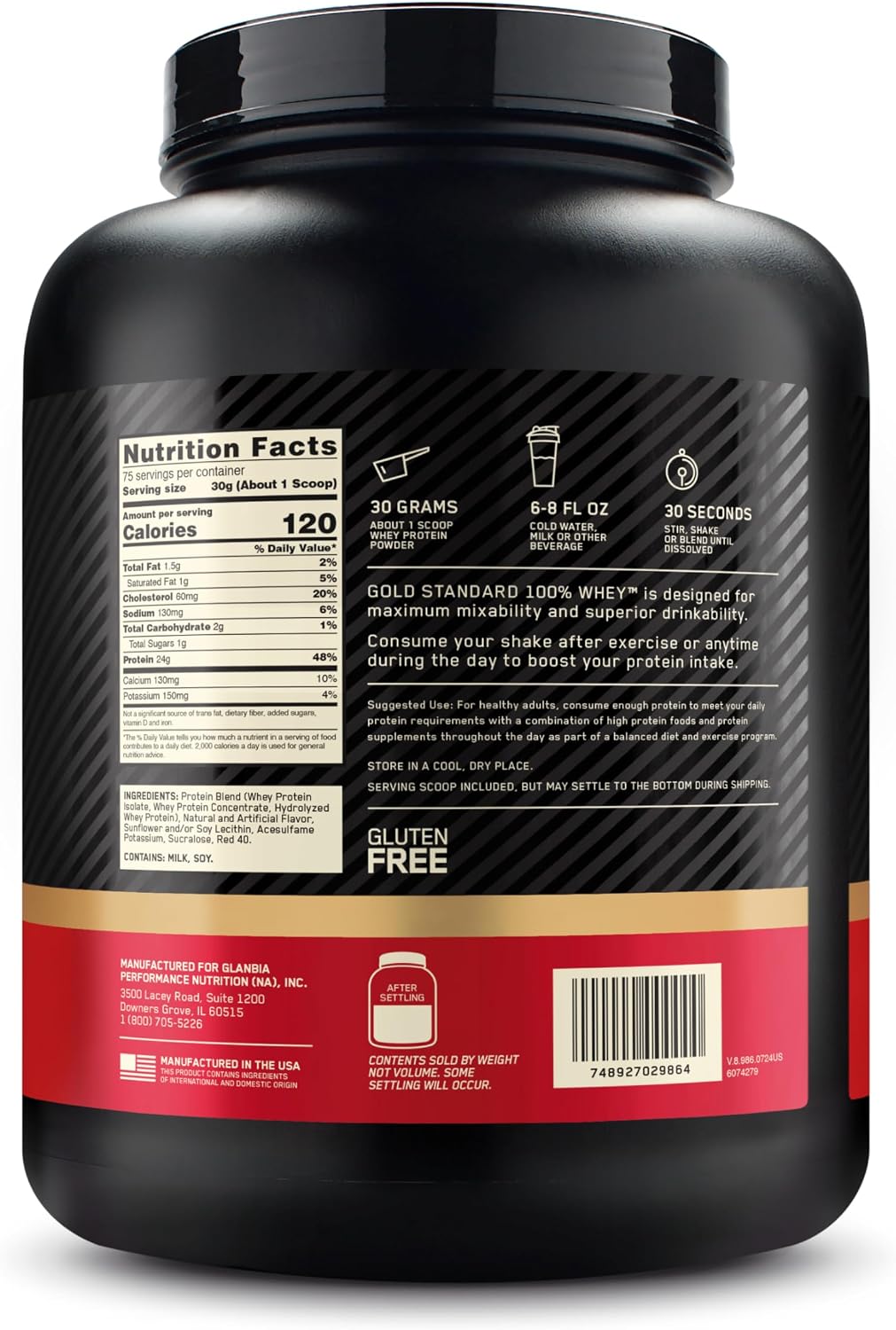 پودر پروتئین وی اپتیموم نوتریشن مدل Gold Standard 100% Whey، ۲٫۲۷ کیلوگرم، طعم توت‌فرنگی و موز، حاوی BCAA