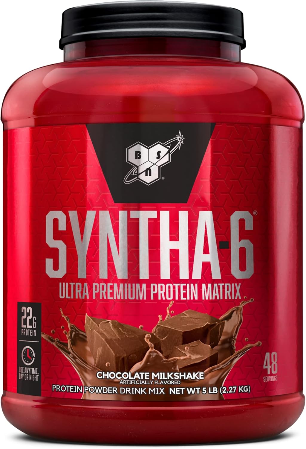 پودر پروتئین ترکیبی بی‌اس‌ان مدل Syntha-6، ۲۲ گرم پروتئین، ۲.۲۷ کیلوگرم و طعم میلک‌شیک شکلاتی