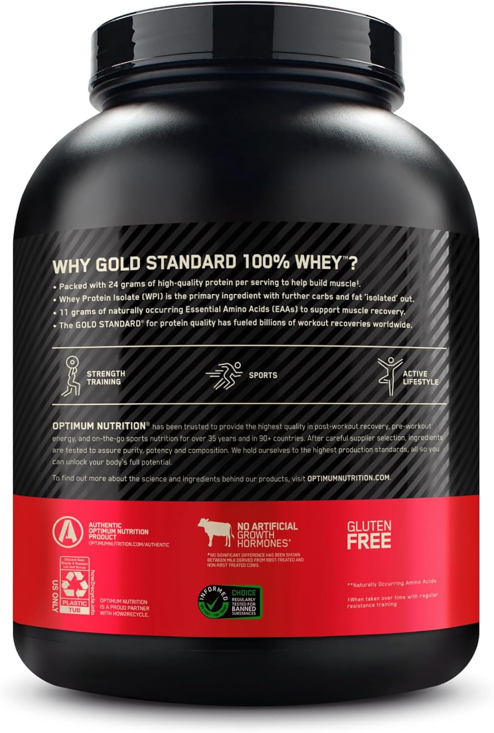 پودر پروتئین وی اپتیموم نوتریشن مدل Gold Standard 100% Whey، ۲۴ گرم پروتئین، ۲.۲۷ کیلوگرم و طعم بستنی وانیلی