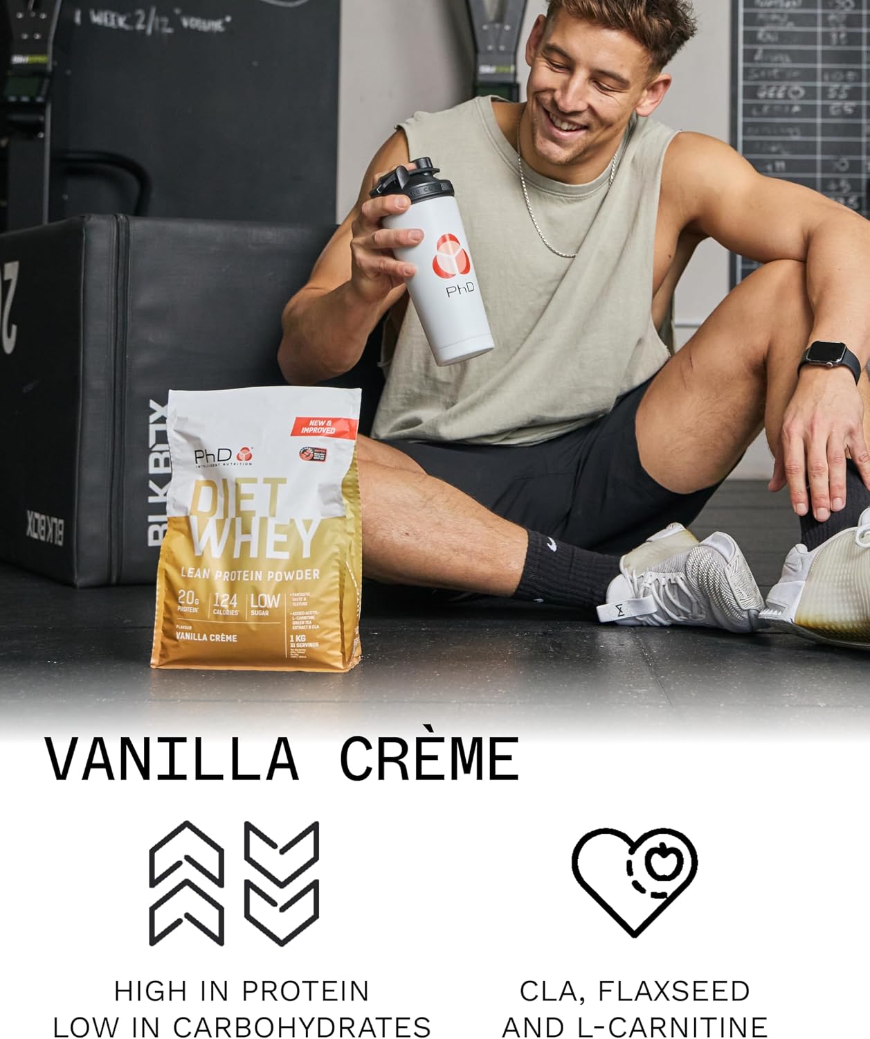 پودر پروتئین وی پی‌اچ‌دی مدل Diet Whey، ۱۶ گرم پروتئین در هر سروینگ، ۱ کیلوگرم، طعم کرم وانیل