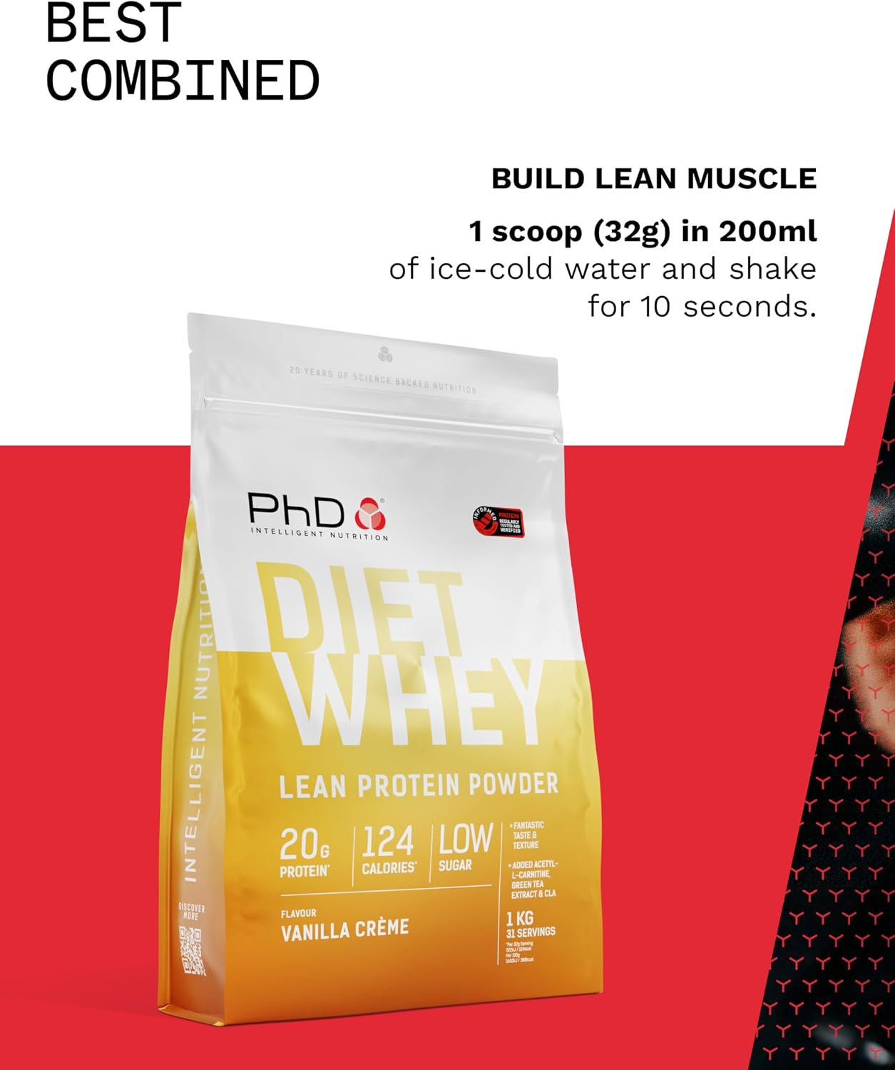 پودر پروتئین وی پی‌اچ‌دی مدل Diet Whey، ۱۶ گرم پروتئین در هر سروینگ، ۱ کیلوگرم، طعم کرم وانیل