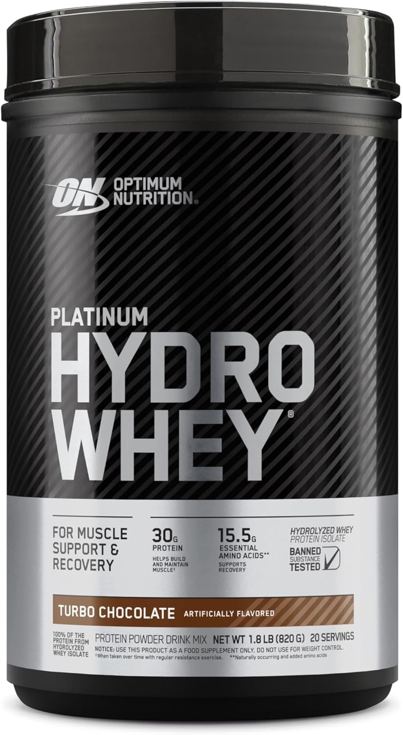 پودر پروتئین وی ایزوله اپتیموم نوتریشن مدل Platinum Hydrowhey، ۳۰ گرم پروتئین در هر سروینگ، ۸۲۰ گرم، طعم شکلاتی