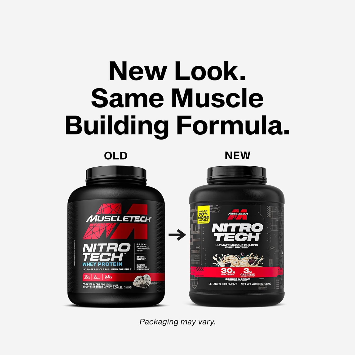 پودر پروتئین وی ایزوله ماسل‌تک مدل Nitro-Tech، ۳۰ گرم پروتئین، ۱.۸۱ کیلوگرم و طعم کوکی و کرم