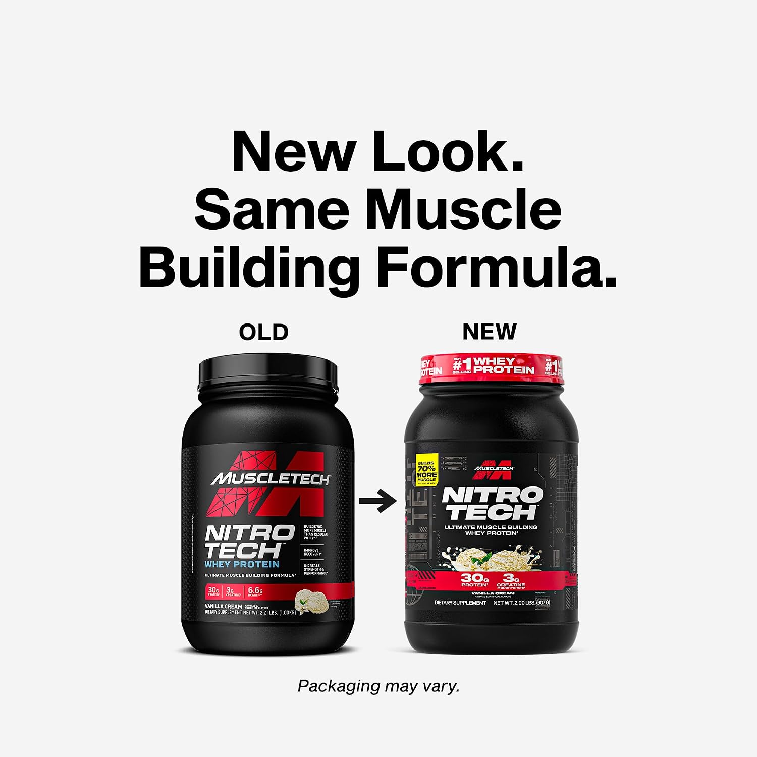 پودر پروتئین وی ایزوله ماسلتک مدل NitroTech، ۹۹۸ گرم، طعم کرم وانیل، حاوی BCAA