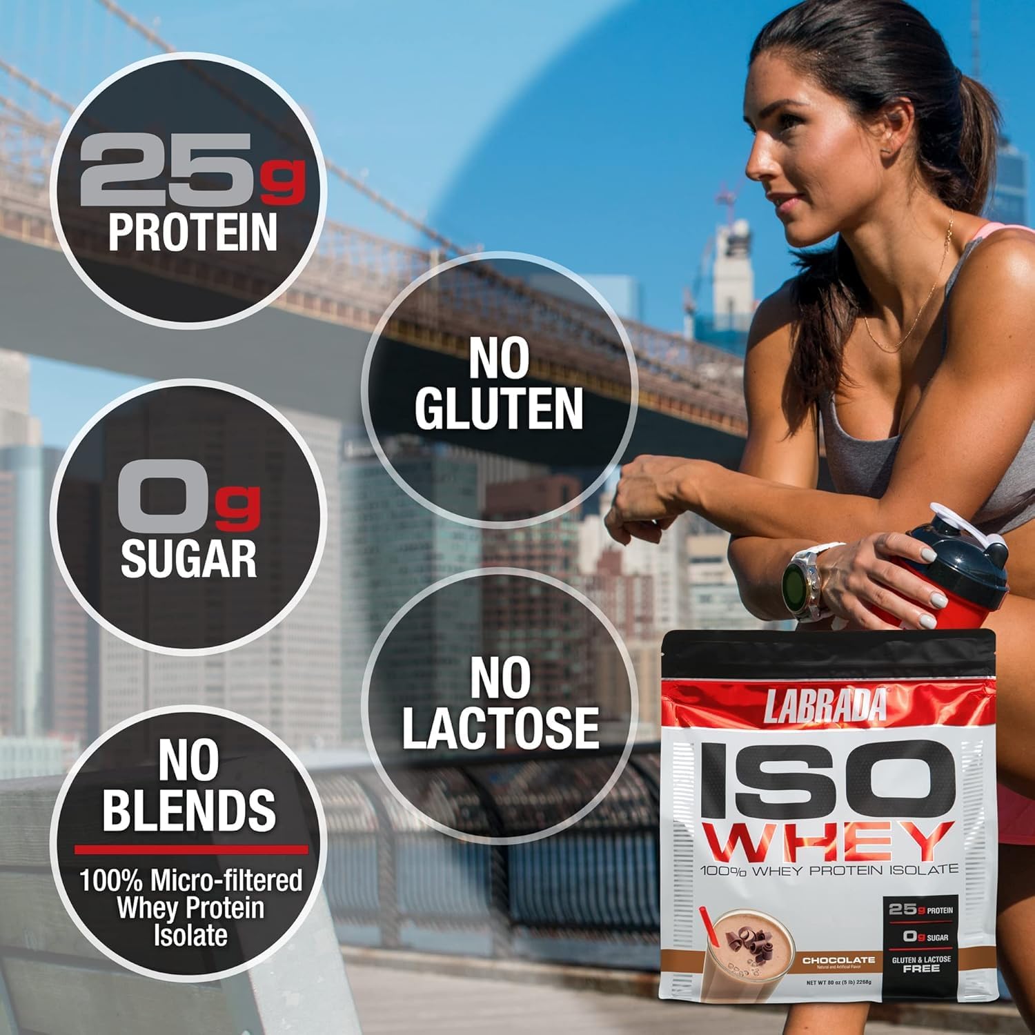 پودر پروتئین وی ایزوله لابرادا مدل ISO Lean Pro، ۲٫۲۷ کیلوگرم، طعم شکلاتی، بدون شکر