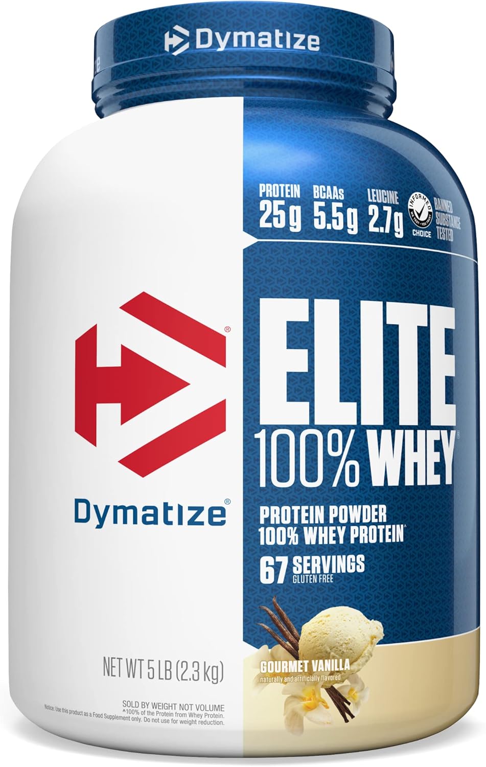 پودر پروتئین وی دایماتایز مدل Elite 100% Whey، ۲٫۲۷ کیلوگرم، طعم وانیل گورمت، بدون گلوتن