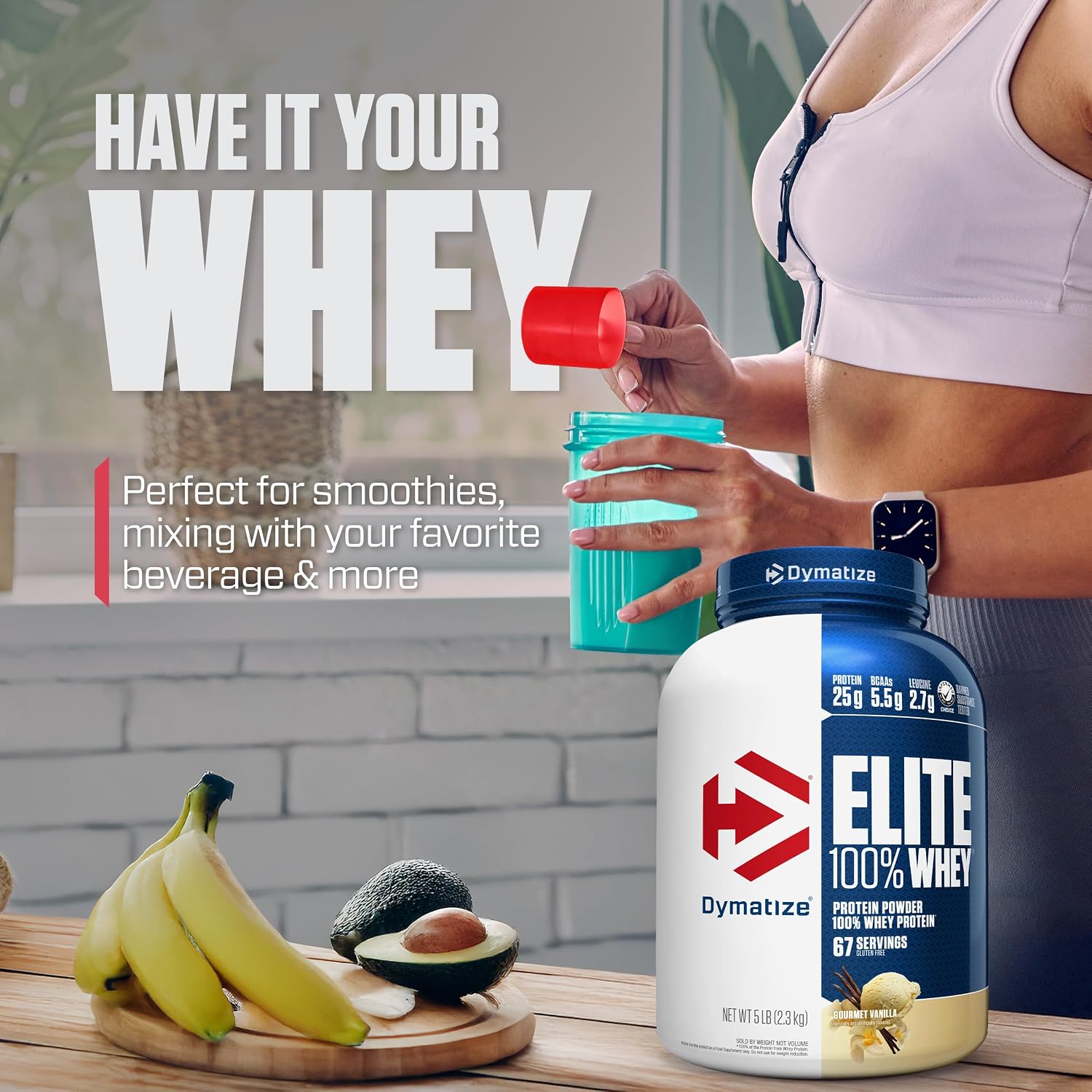 پودر پروتئین وی دایماتایز مدل Elite 100% Whey، ۲٫۲۷ کیلوگرم، طعم وانیل گورمت، بدون گلوتن